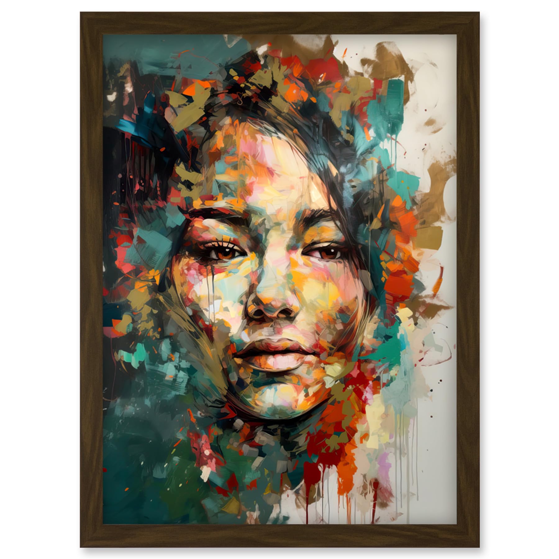 Artery8 - Framed Art Print - "Sad Young Woman Face Beauty Portrait" - A4 - Brown