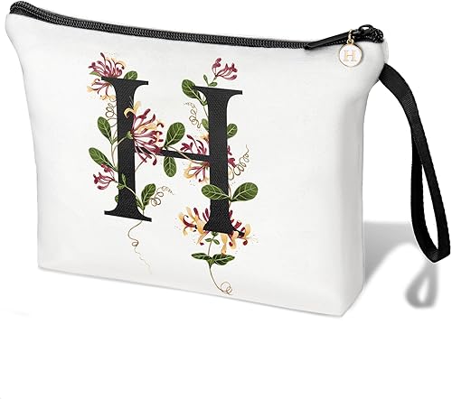 Bolsas con letras iniciales de flores para mujer, bolsa de maquillaje con inicial, bolsa de cosméticos con inicial, bolsa de maquillaje