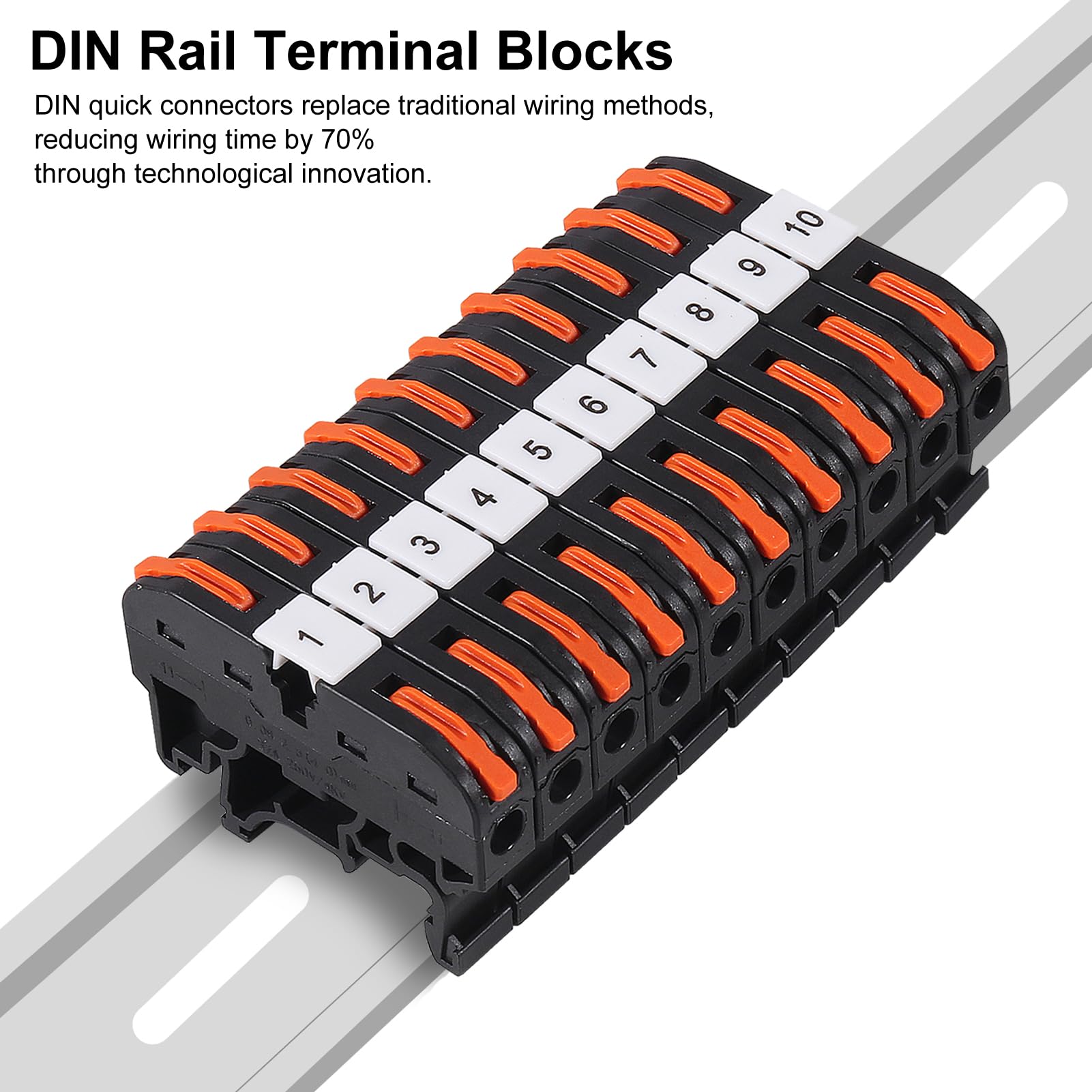 MELIFE DIN Rail Terminal Blocks Kit, 30PCS Universal Compact Wire Wiring Connector with 3pcs Marker Strip, 3pcs Connection Bar and 30pcs Screws, 28-12AWG