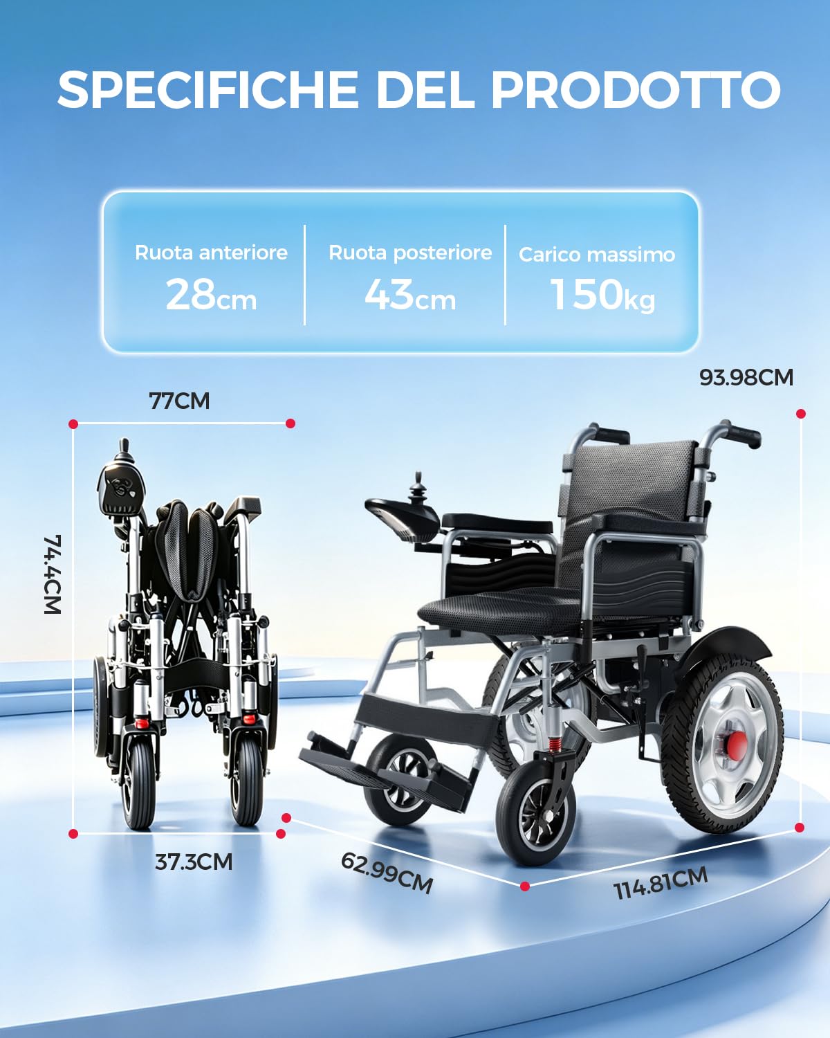Homyking Sedia a Rotelle Pieghevole, Leggero Sedia a Rotelle Elettrica, Monopattini Elettrici, Carrozzina Per Disabili, Scooter Elettrico Adulti Senza Patente, Motore di 500W