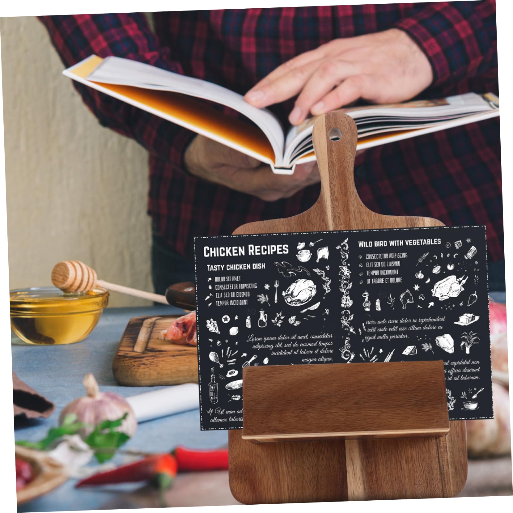 Alipis Scaffale per Libri di Cucina in Legno, Porta Ricette da Parete, Supporto Salvaspazio per Menù e Libri, per Cucina e Ristorante