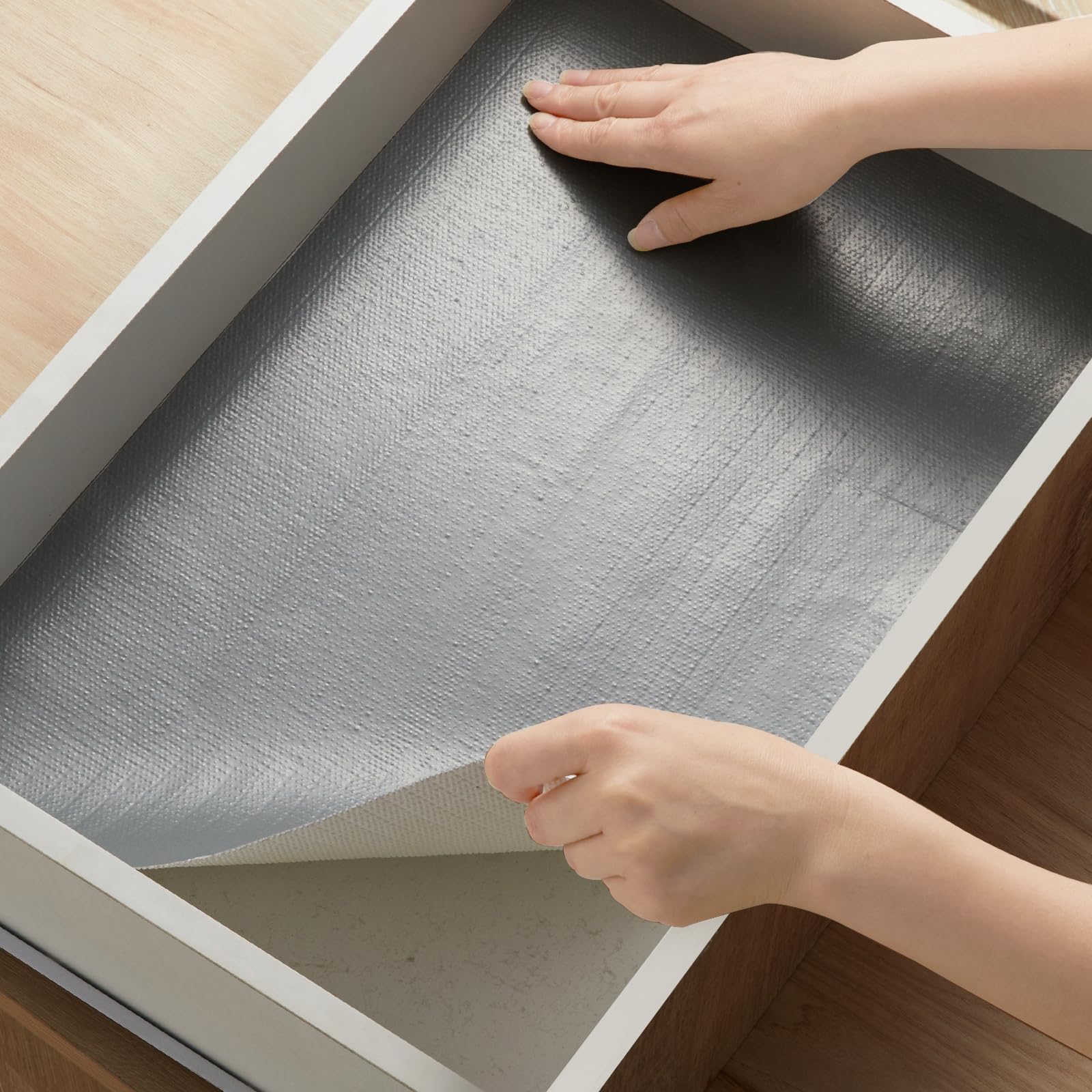 Viseeko Revestimientos para cajones y estantes para armarios de cocina: papel antideslizante no adhesivo, fuerte agarre, impermeable, fácil de limpiar para cómodas, estantes, armarios, escritorios