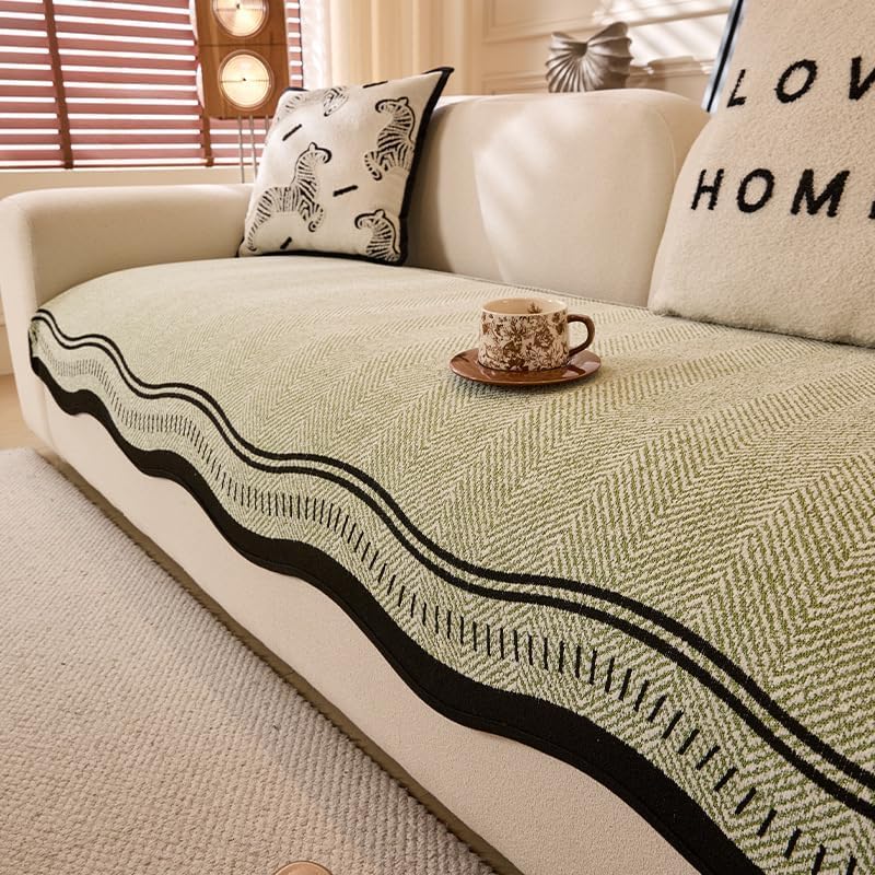 Housse de canapé premium en chenille lavable et antidérapante verte 90 x 260 cm