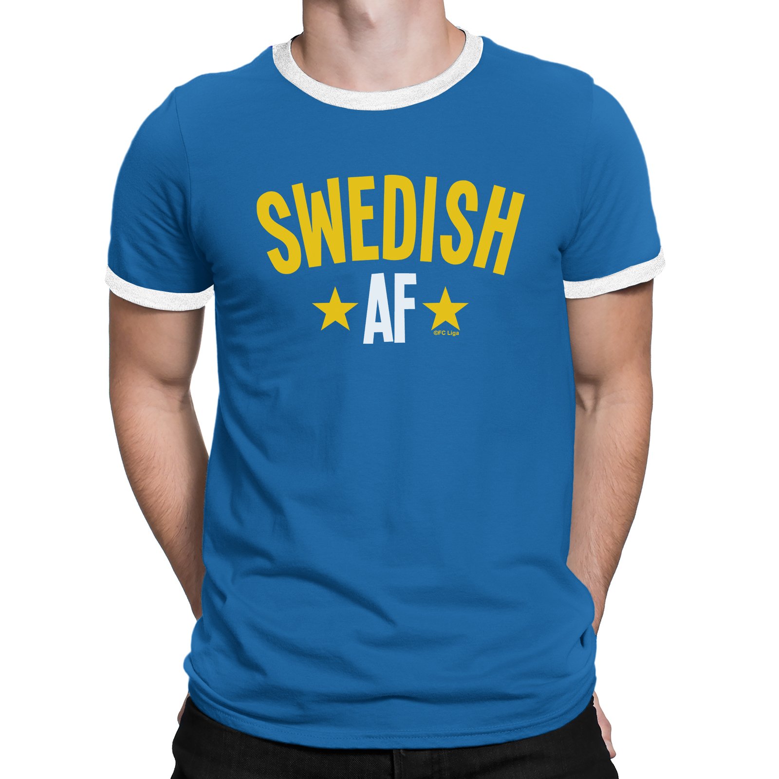 Mens Sweden Sverige 2021 Football T-Shirt Swedish AF Euro Team Royal Blue