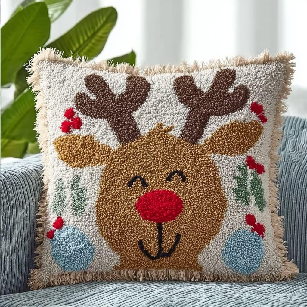 WallustrioaW Latch Hook Kits Pillow for Adults,Cute Deer