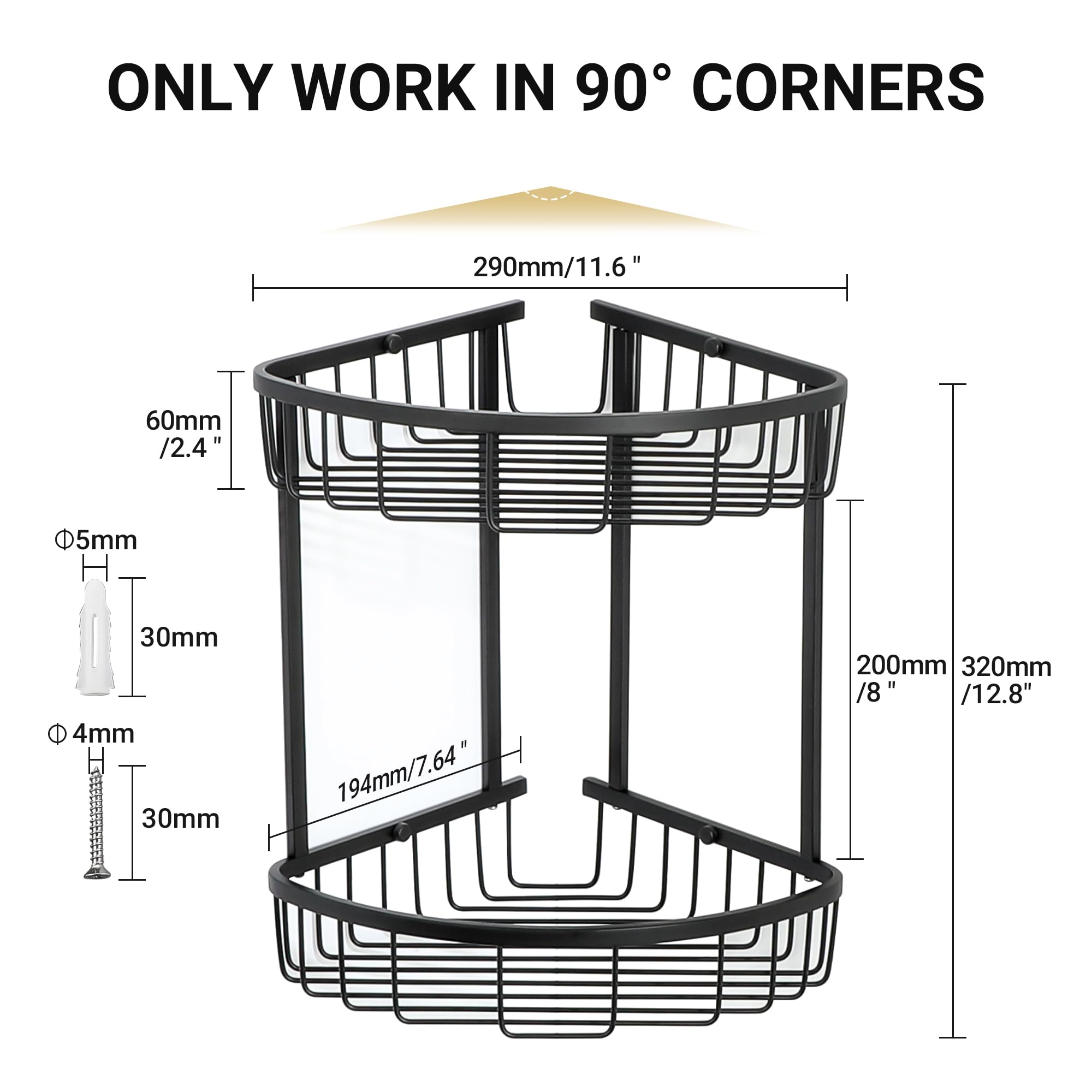 SAYAYO Estanteria Ducha, Rinconera Ducha Estanteria Baño Acero Inoxidable 2-Tier Cesta Ducha de Esquina Organizador Baño Negro Estanteria Cocina Accesorios Baño