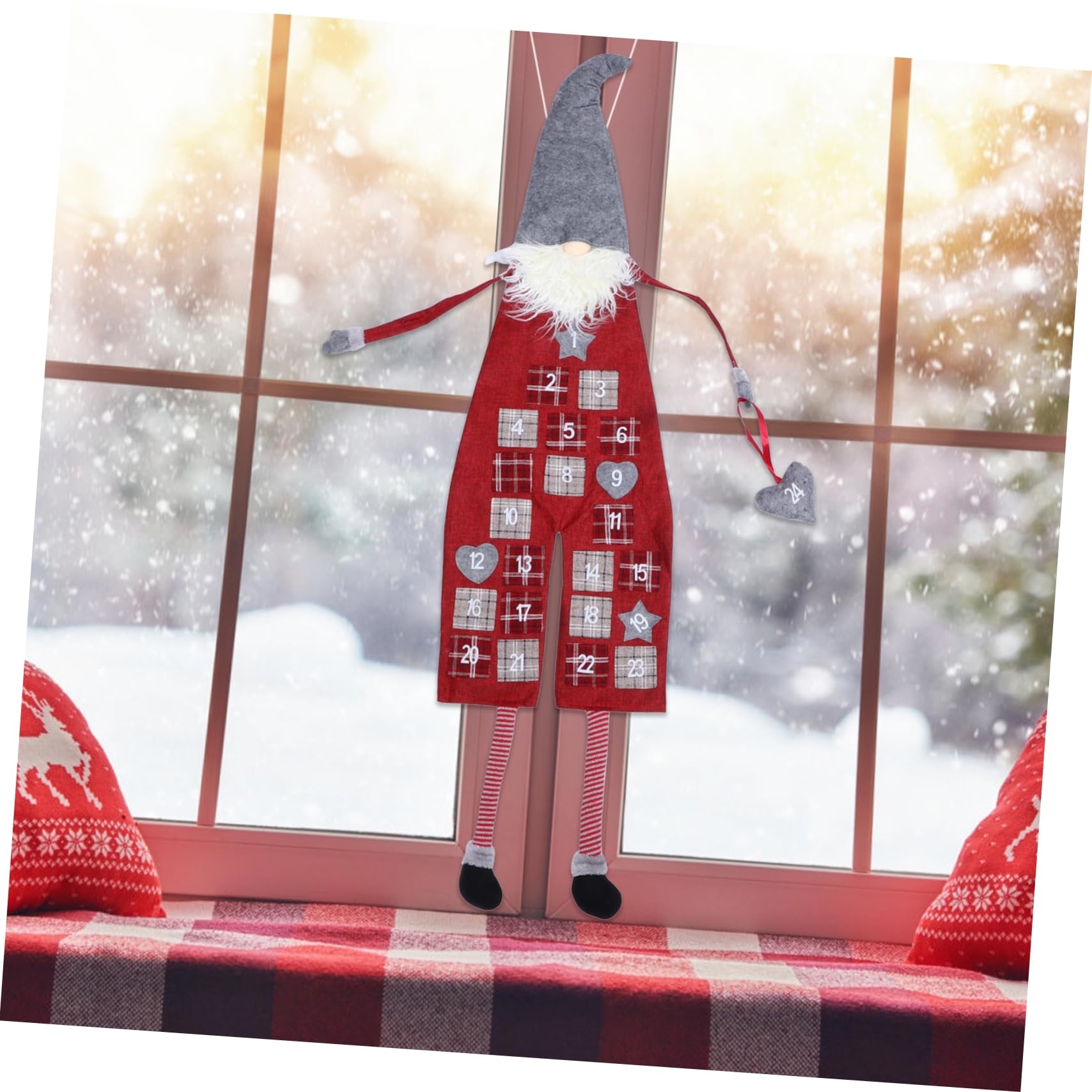 TOPBATHY Calendario Avvento Nano di Natale in Lino e Lana Artificiale, Decorazione Appesa Rossa per Festa di Natale e Conteggio alla Rovescia Festivo
