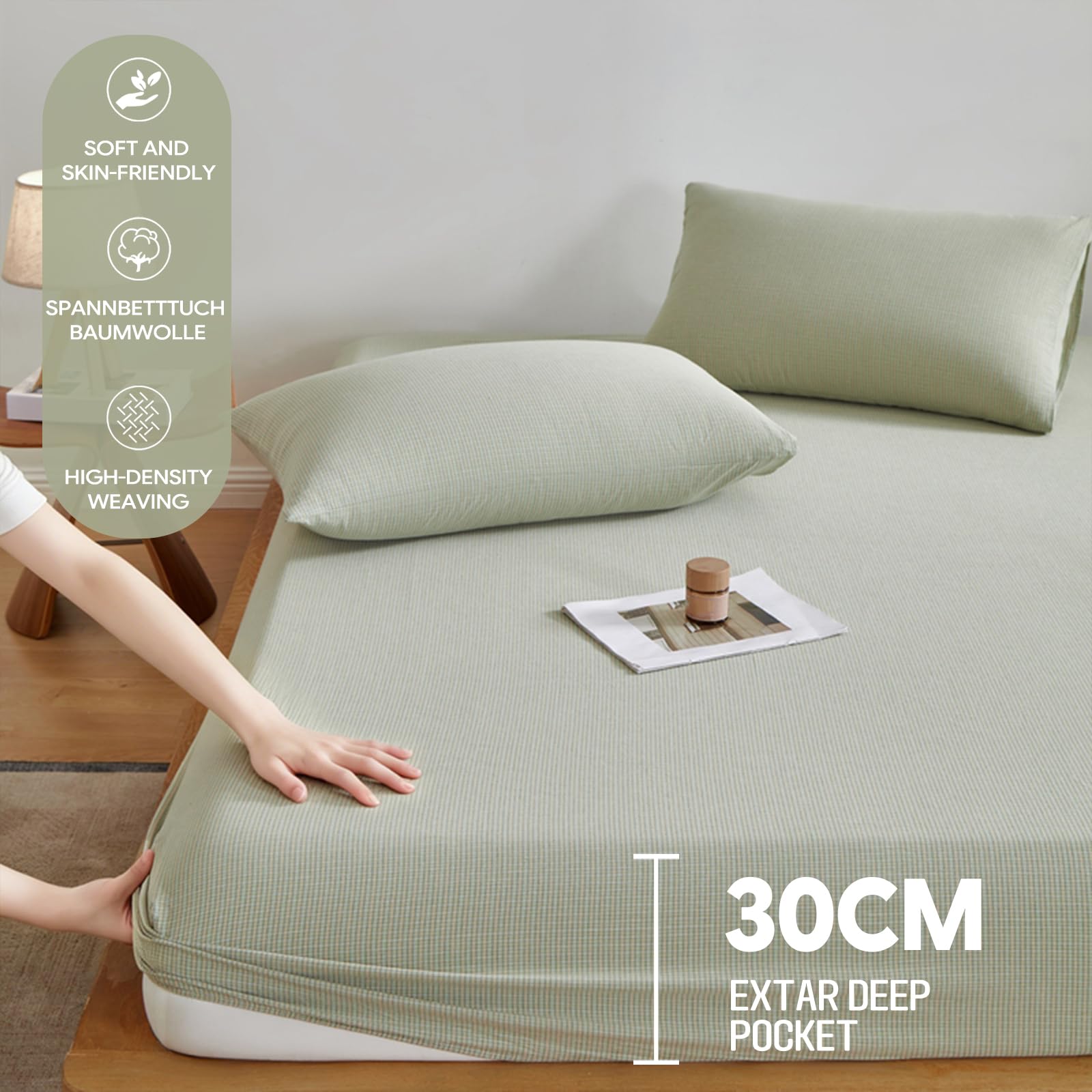 Spannbettlaken 180x200 Rosa Karomuster Baumwolle King-Size Bett
