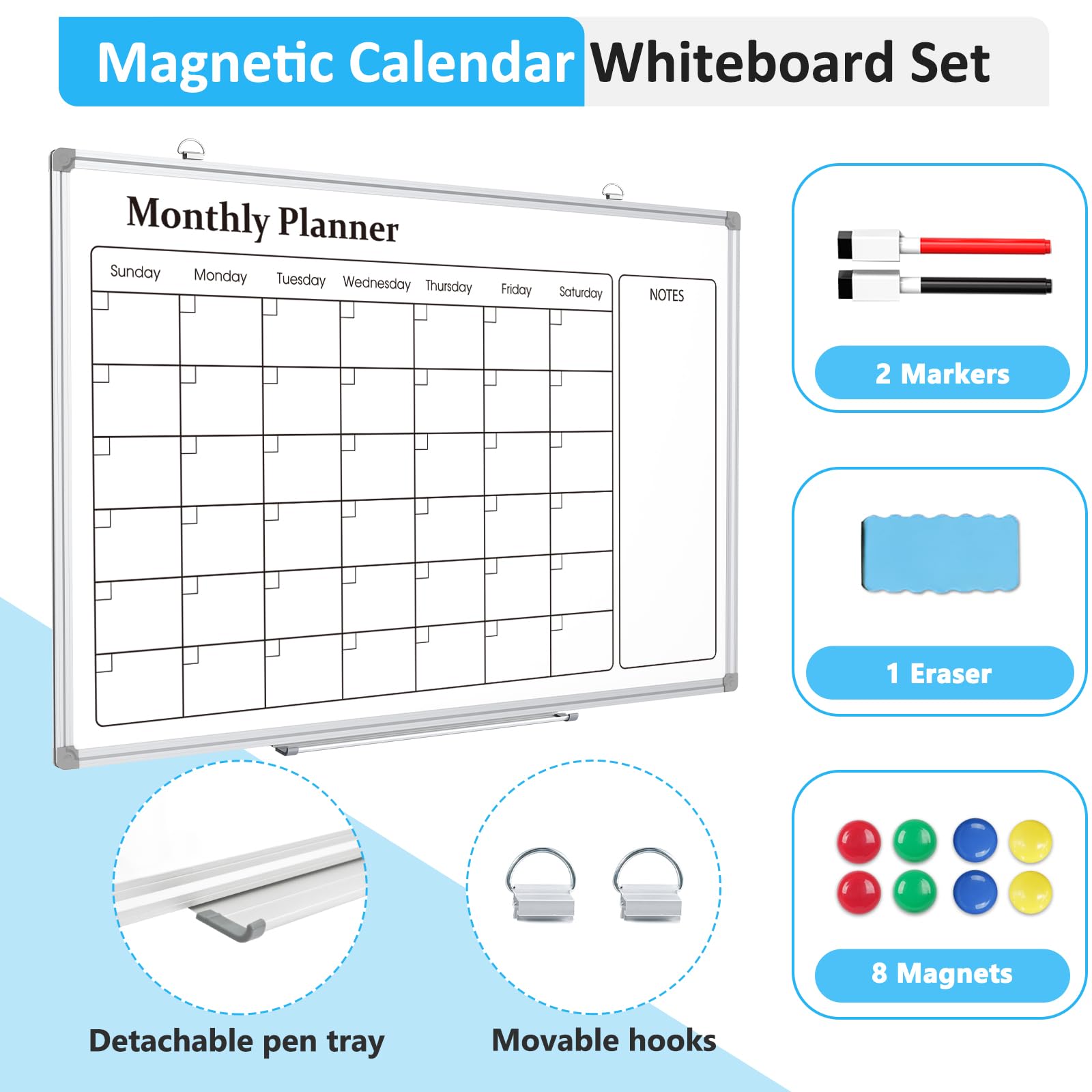 DOLLAR BOSS Whiteboard-Kalender, 40 x 60 cm, Monatsplaner, magnetisches Wand-Whiteboard, trocken abwischbarer Kalender, abwischbare Tafel für die Planung von Küche, Zuhause, Büro, Memo