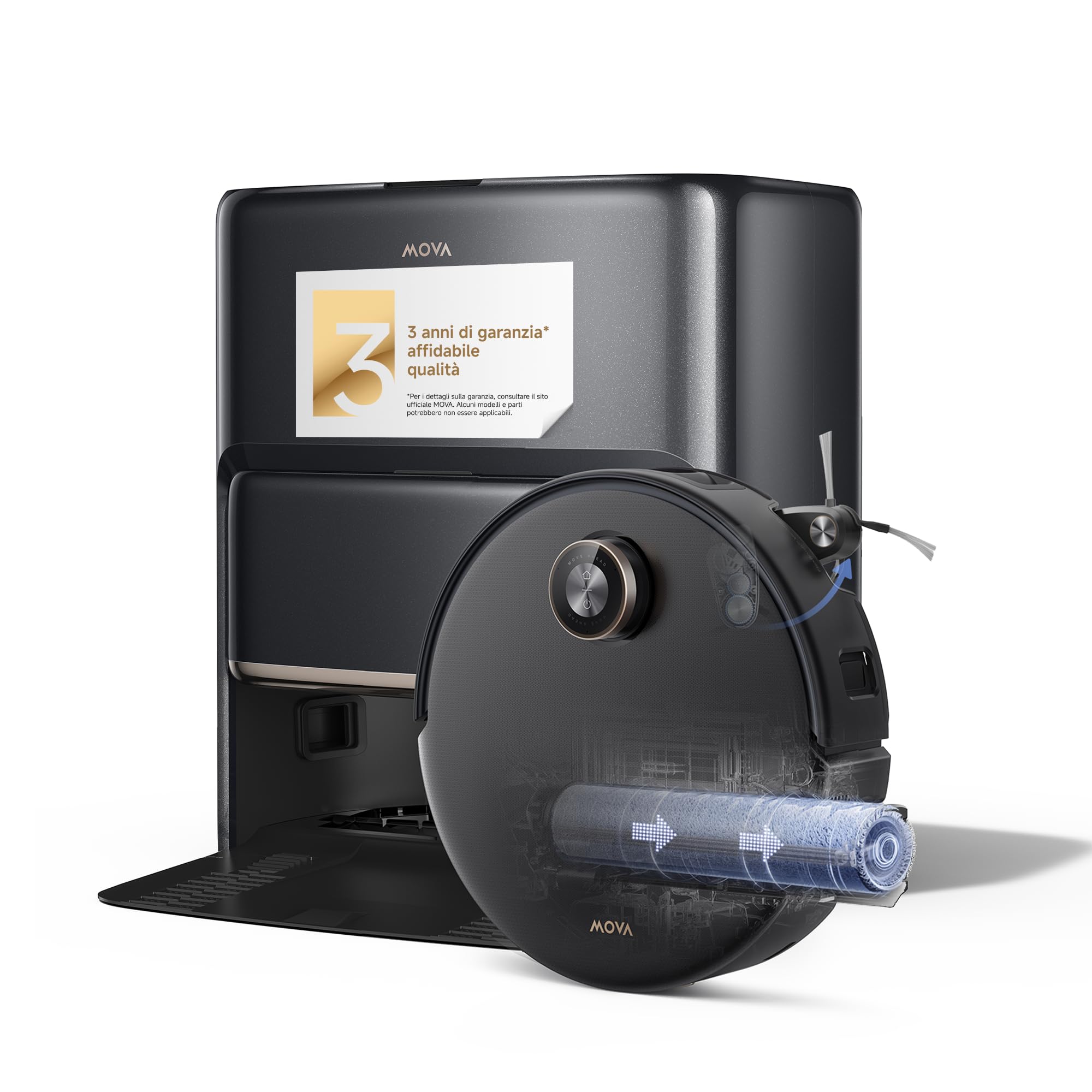 Mova Z60 Ultra Roller Complete Robot Aspirapolvere Lavapavimenti, 28000Pa, Dotato di Lavaggio HydroForce, Tecnologia AutoShield, Telaio LiftPro, Sistema StepMaster 2.0, Lavaggio con DuoSolution