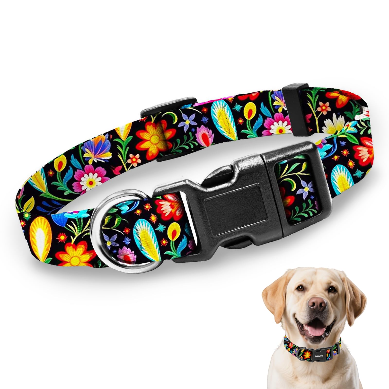 Kazazoo Dog Collar Cute and Soft Nylon Puppy Collar for Boy and Girl Dogs, Collar para Perros,Adjustable Dog Collars for Large Dogs, Tropical-L