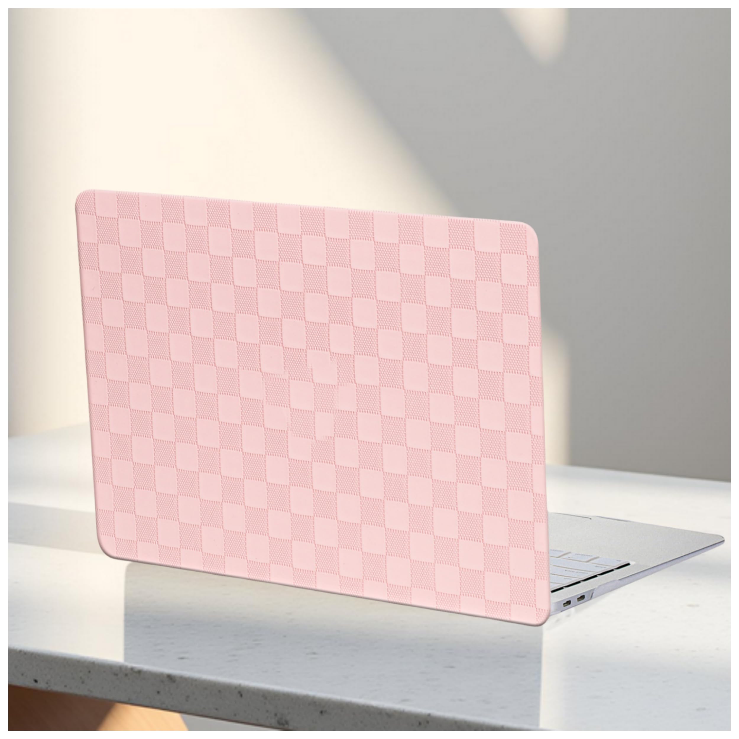 BYCeKe for MacBook Pro 14 inch Case 2026-2021 M5 M4 M3 M2 M1 A3434 A3112 A3185 A3401 A2918 A2992 A2779 A2442,Checkered Textured Cream Leather
