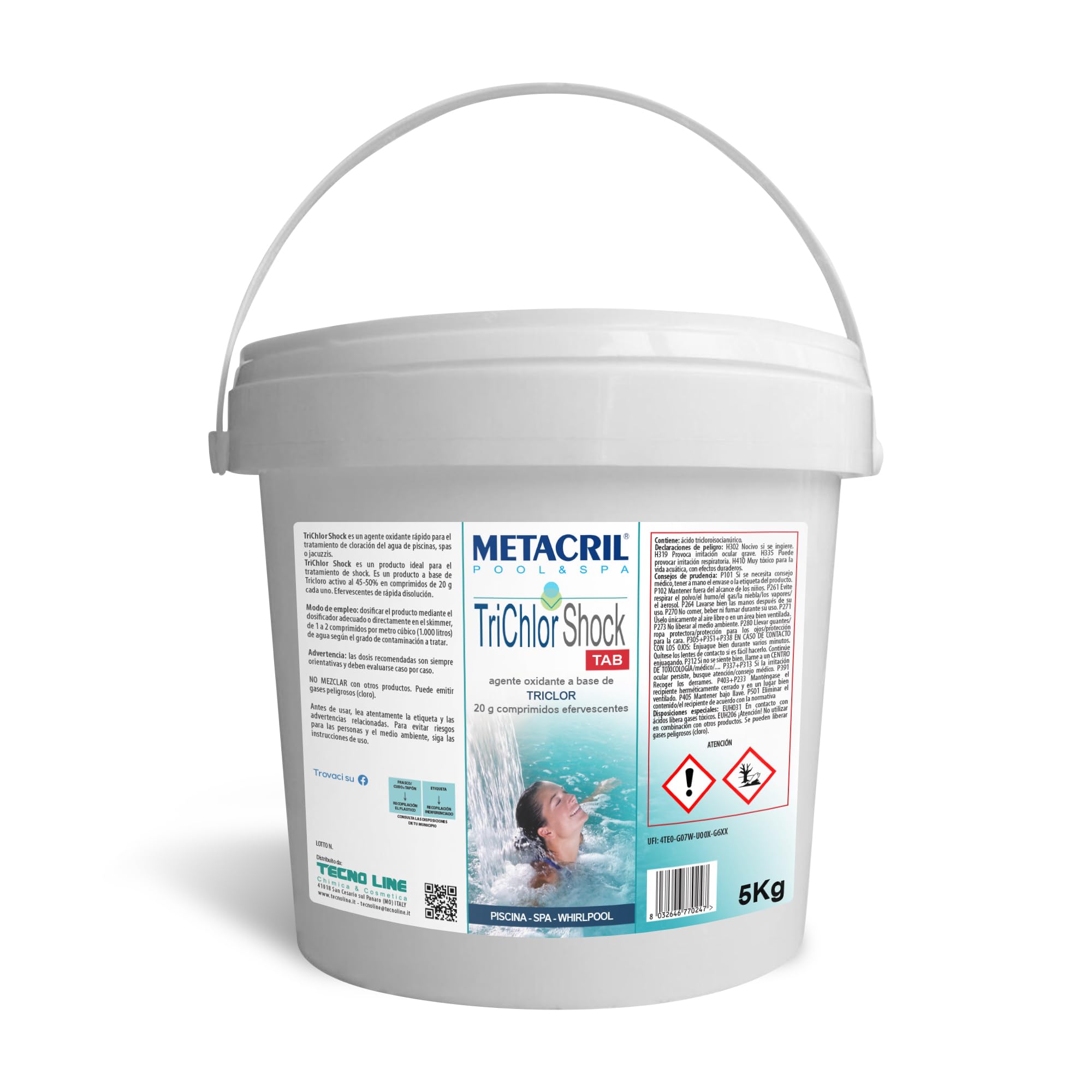 Metacril TriChlor - Tableta de chocolate (5 kg), eficaz en pasta, de 20 g, para piscina e hidromasaje, jacuzzi, teuco, Dimhora, Index, Bestway, etc.
