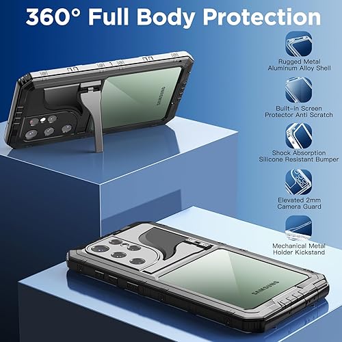 Miniatura 5 de Mitywah Funda impermeable para Samsung Galaxy S23 Ultra, funda de metal resistente, carcasa de cuerpo completo a prueba de golpes con protector de