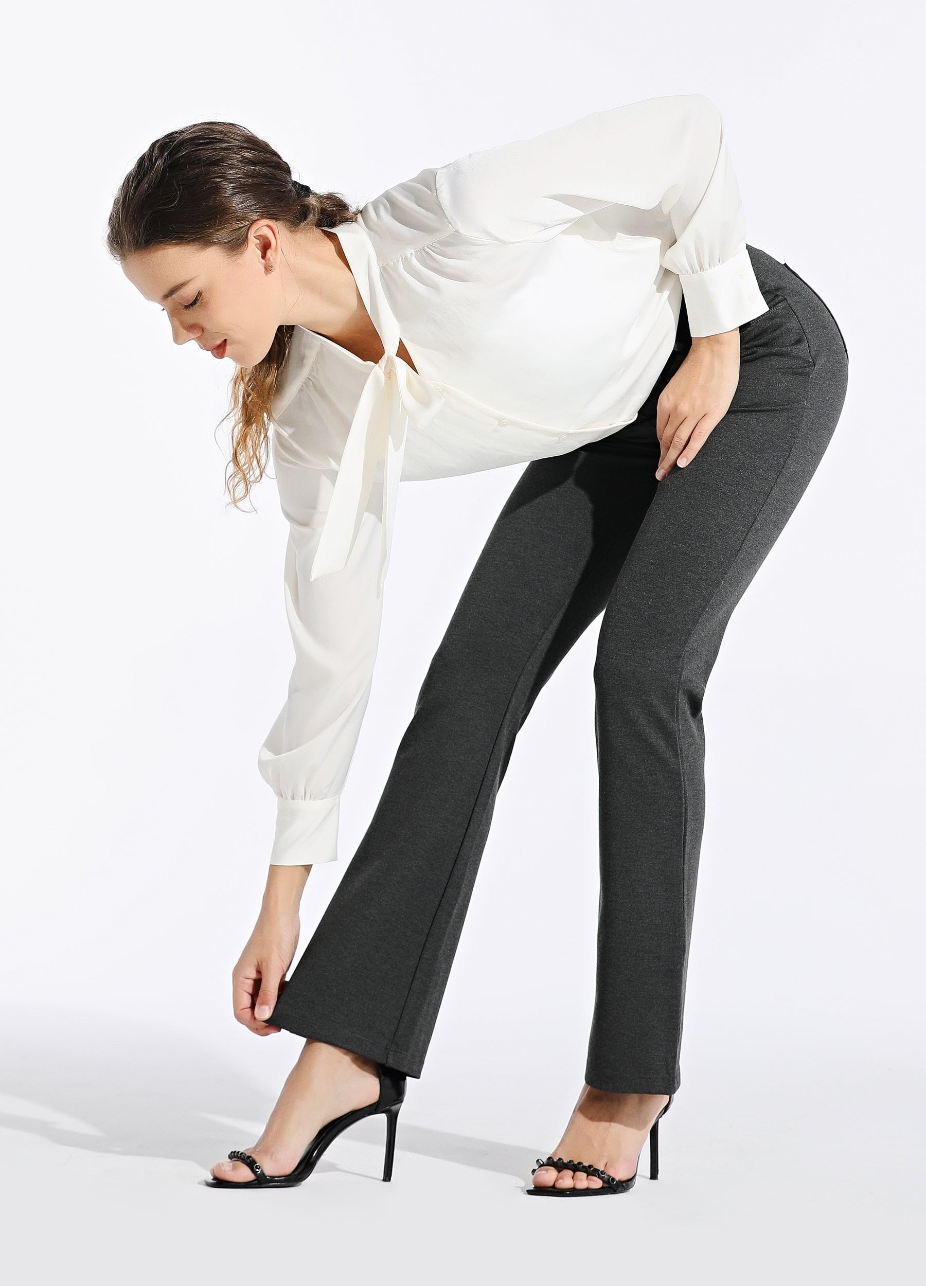 Willit Pantalones de yoga para mujer, corte de bota, pantalones de trabajo, pantalones elásticos casuales de oficina, pantalones pequeños/regular/largos, 29/31/33 pulgadas