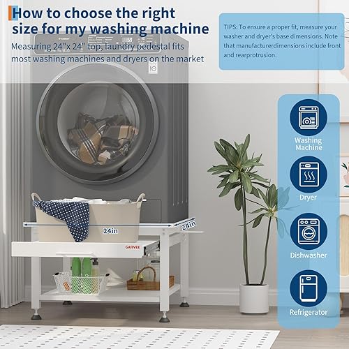 Miniatura 5 de Garvee Pedestales de lavadora y secadora de 24 pulgadas de ancho con estante extraíble, pedestal de lavandería de 21 pulgadas de alto con