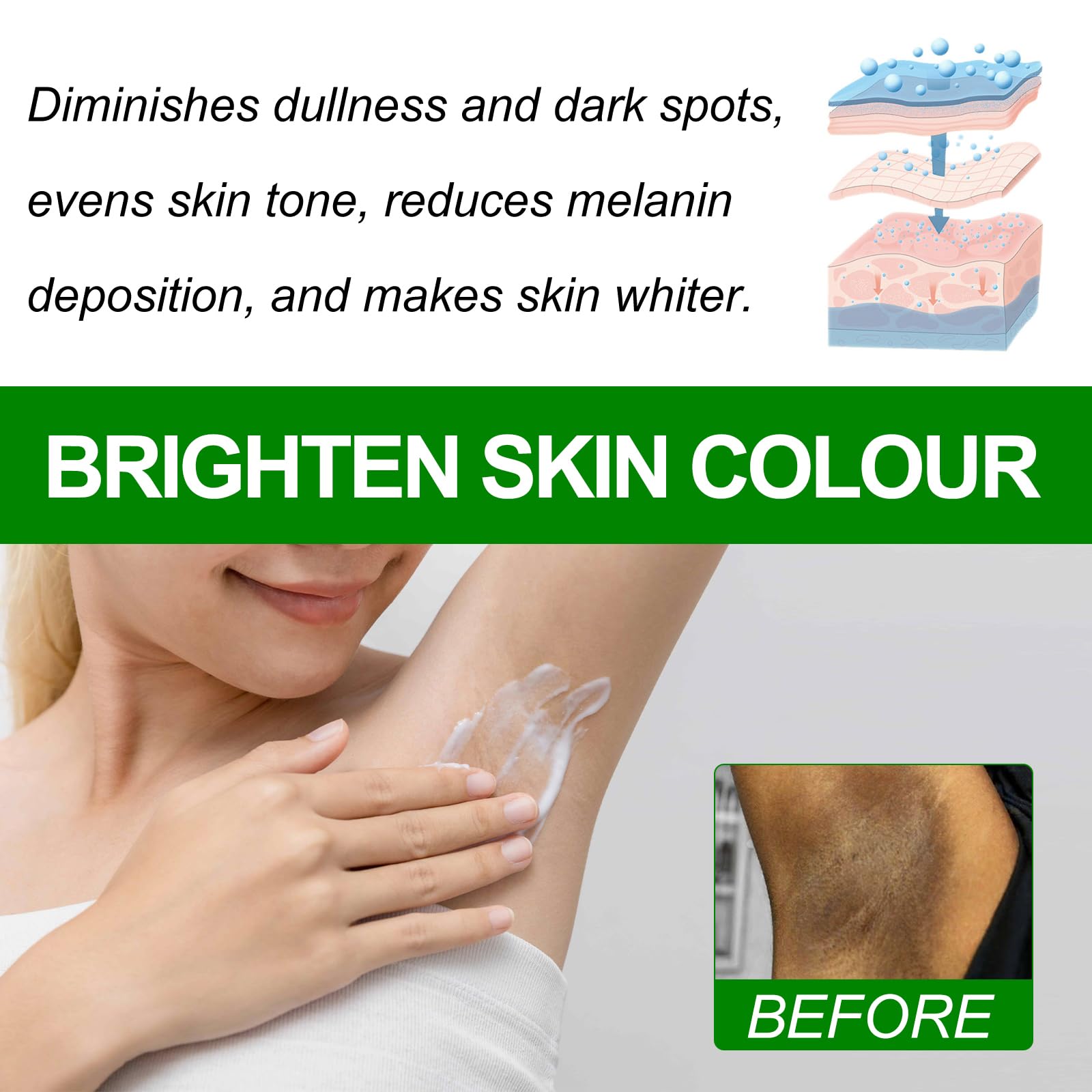 Underarm Whitening Cream Whitening Cream Skin Brightening Cream White Nourishes and Repairs Skin for Dark Skin Neck, Elbow, Knee Armpit - Image 3