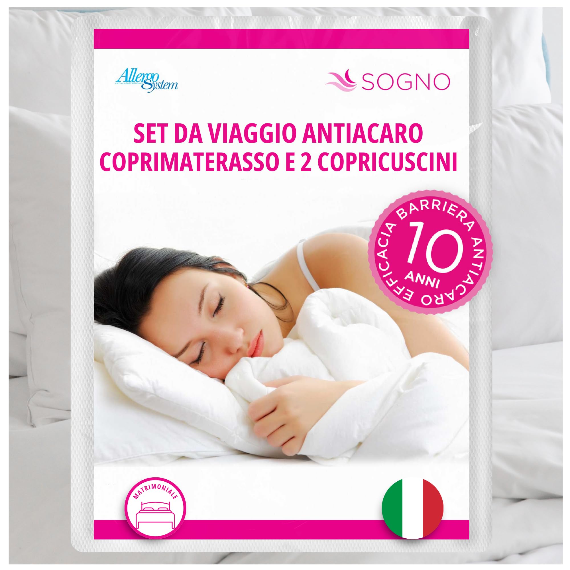 Allergosystem Juego antiácaros de Viaje Sogno, cubrecolchón 170 x 200 x 20 cm y Funda de Almohada 50 x 80 cm, Poliéster, Color Liso, 170x200x20cm e 50x80cm