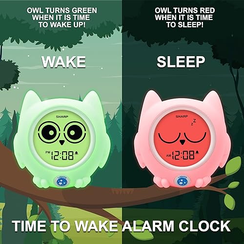 Miniatura 4 de Sharp Entrenador de sueño listo para despertar búho, reloj para niños que cambia de color, listo para subir, luz nocturna de proyección de techo y