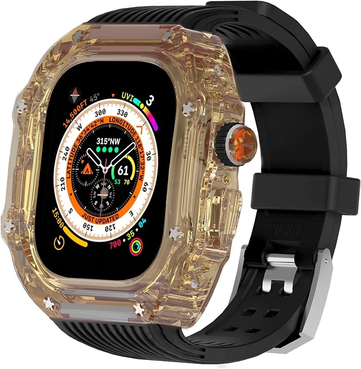 49mm Clear Transparent Case Mod Kit Men Silicone Bands，For Apple Watch Series 8 45mm, Hard PC Cover Replacement Strap Upgrade Rm Style Watch Accessories，For watch Series 7 44mm