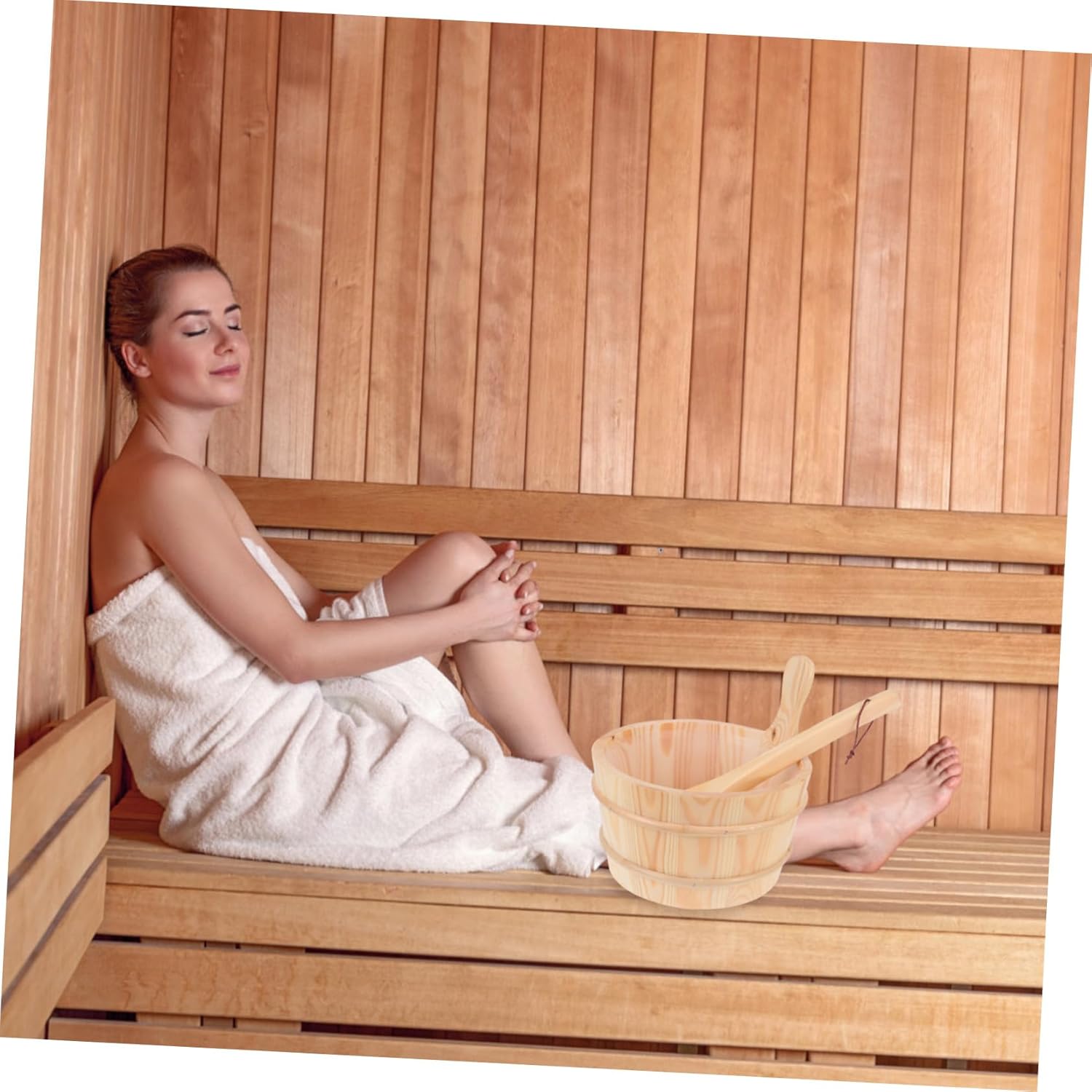 1set Wooden Sauna Bucket and Ladle Set Bathing Spoon Kit for and Sauna Room Quality Wooden Spa Accessory