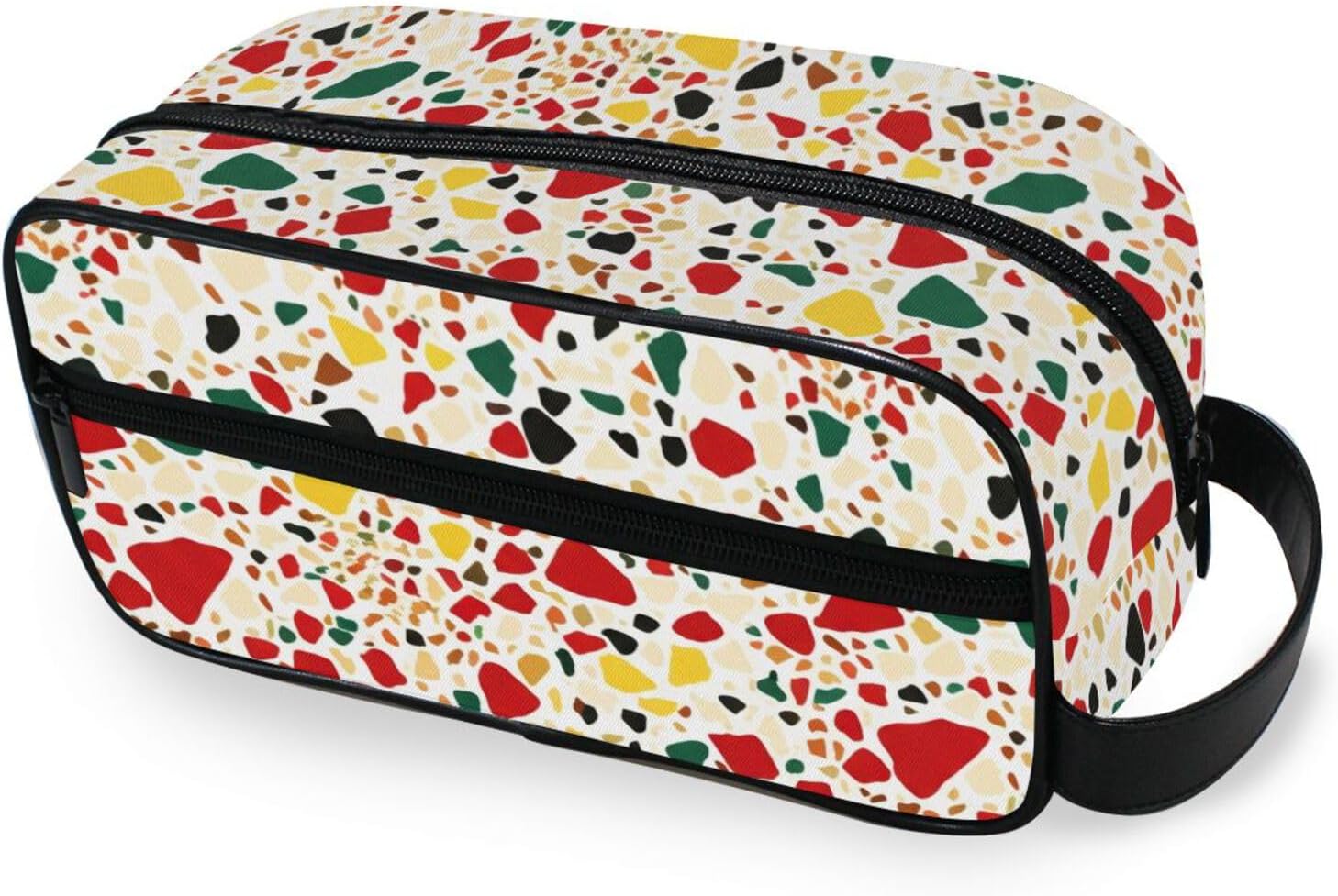 Colorful Terrazzo Stones Beige Bathroom Cosmetic Bag Water-resistant Organizer Portable Makeup Case with Large Capacity for Women