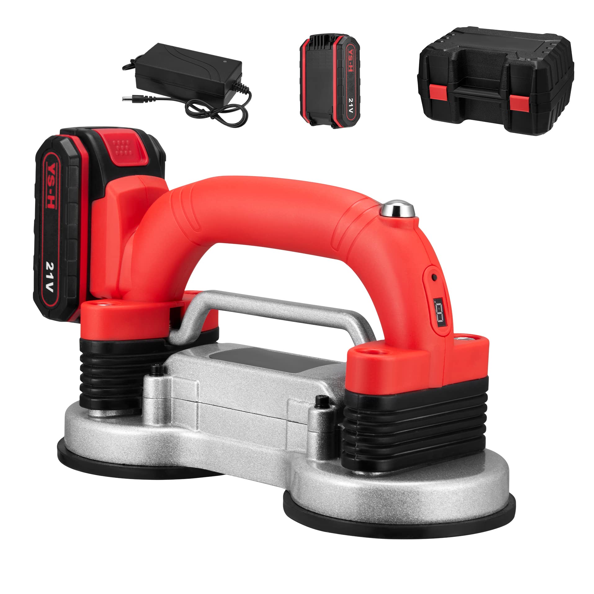 Kacsoo Tile Tiling Machine, Handheld Electric Tiling Tool with Double Suction Cup, Upgrade Lock Button 6 Gears Tiler, 21V 12000RPM, Maximum Adsorption 400 Kg