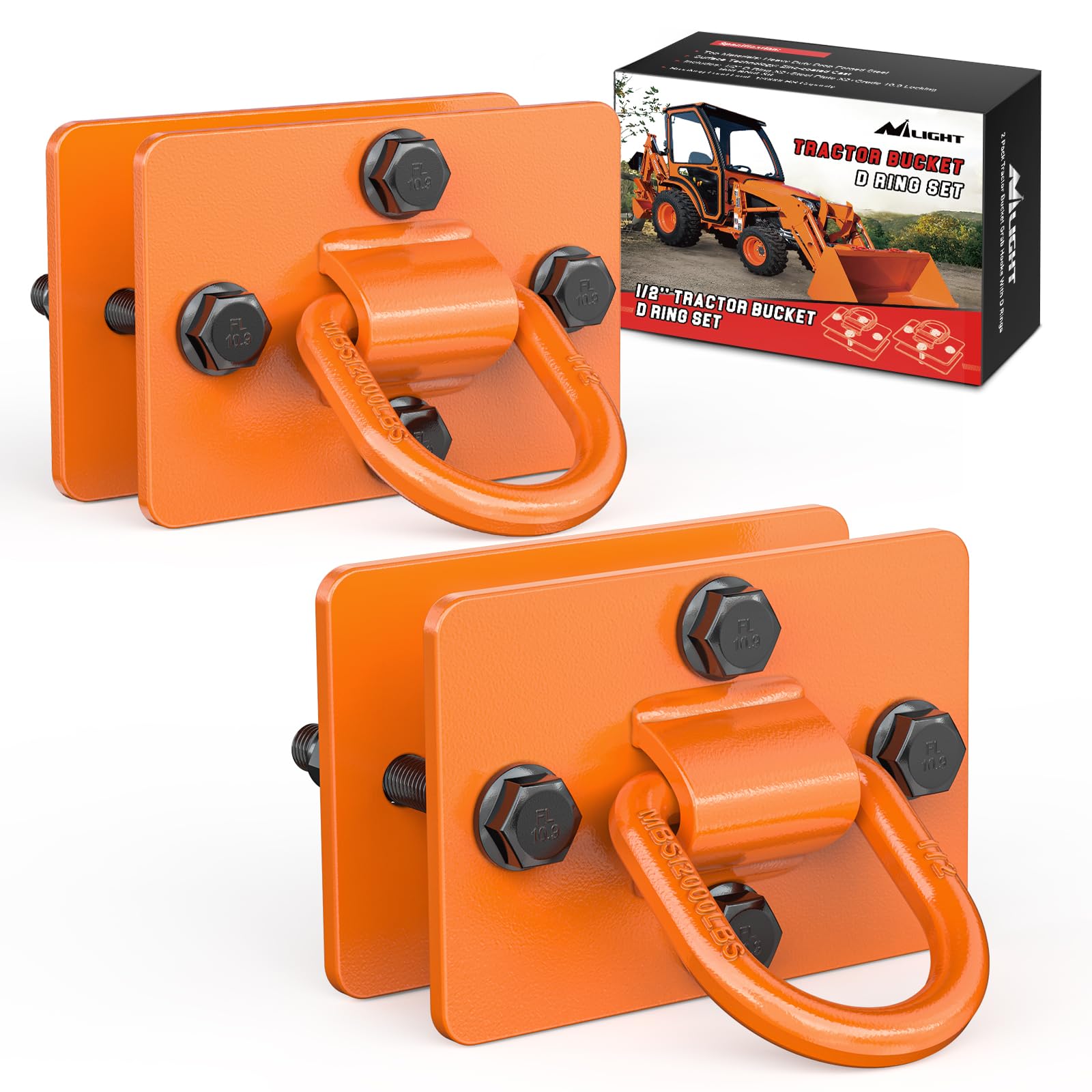 Nilight 2Pcs 1/2" D Rings for Trailers Heavy Duty Trailer Tie Down Rings, Incl. Mounting Hardware, Forged Steel Bolt-On Grab with Back Plates Compatible with Tractor RV UTV Truck, Max 12000Lbs, Orange