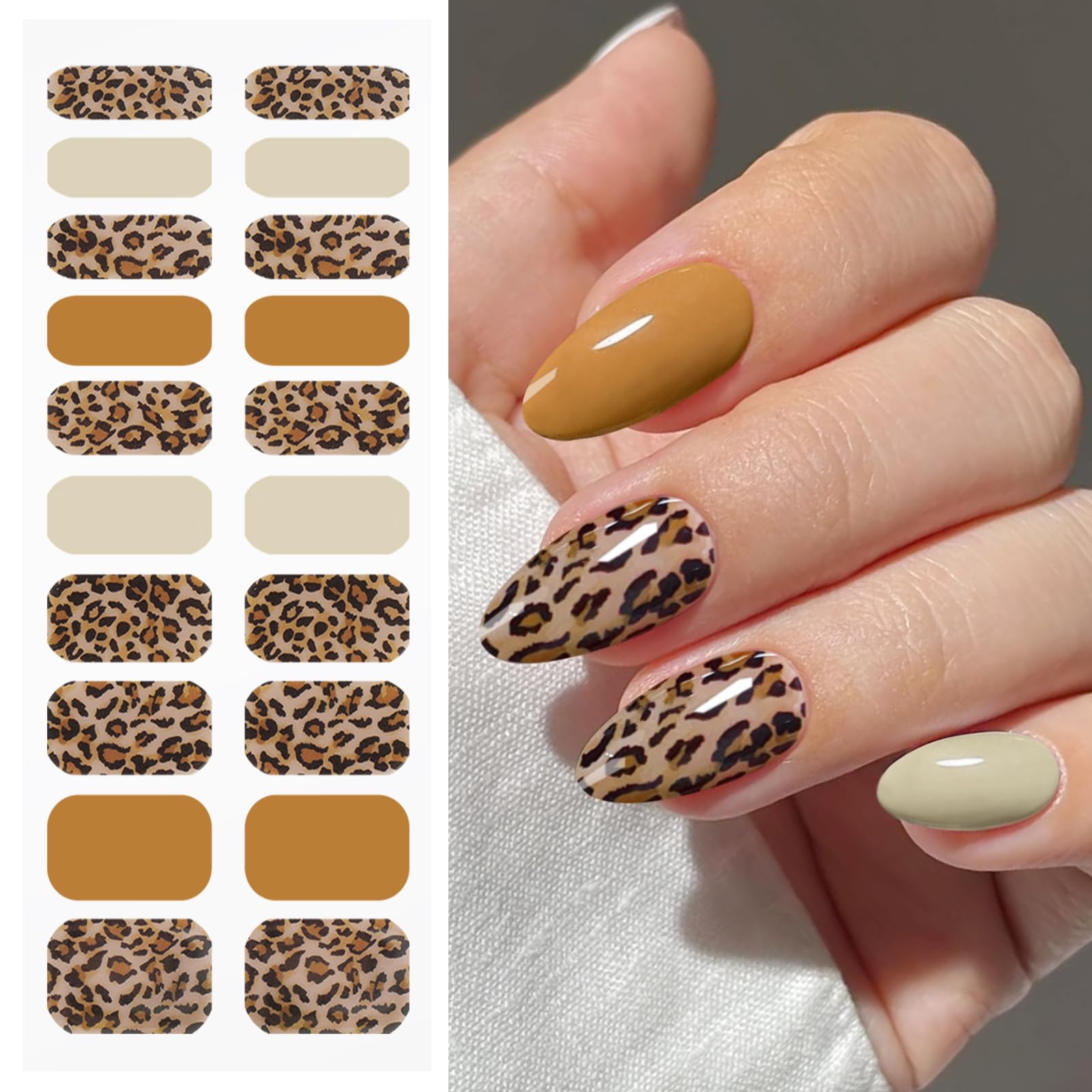 JMEOWIO Gel Nail Stickers Leopard Print Brown Semi Cured Gel Nail Strips Wraps UV/LED Nails Art Design Decoration Accessories - Image 2
