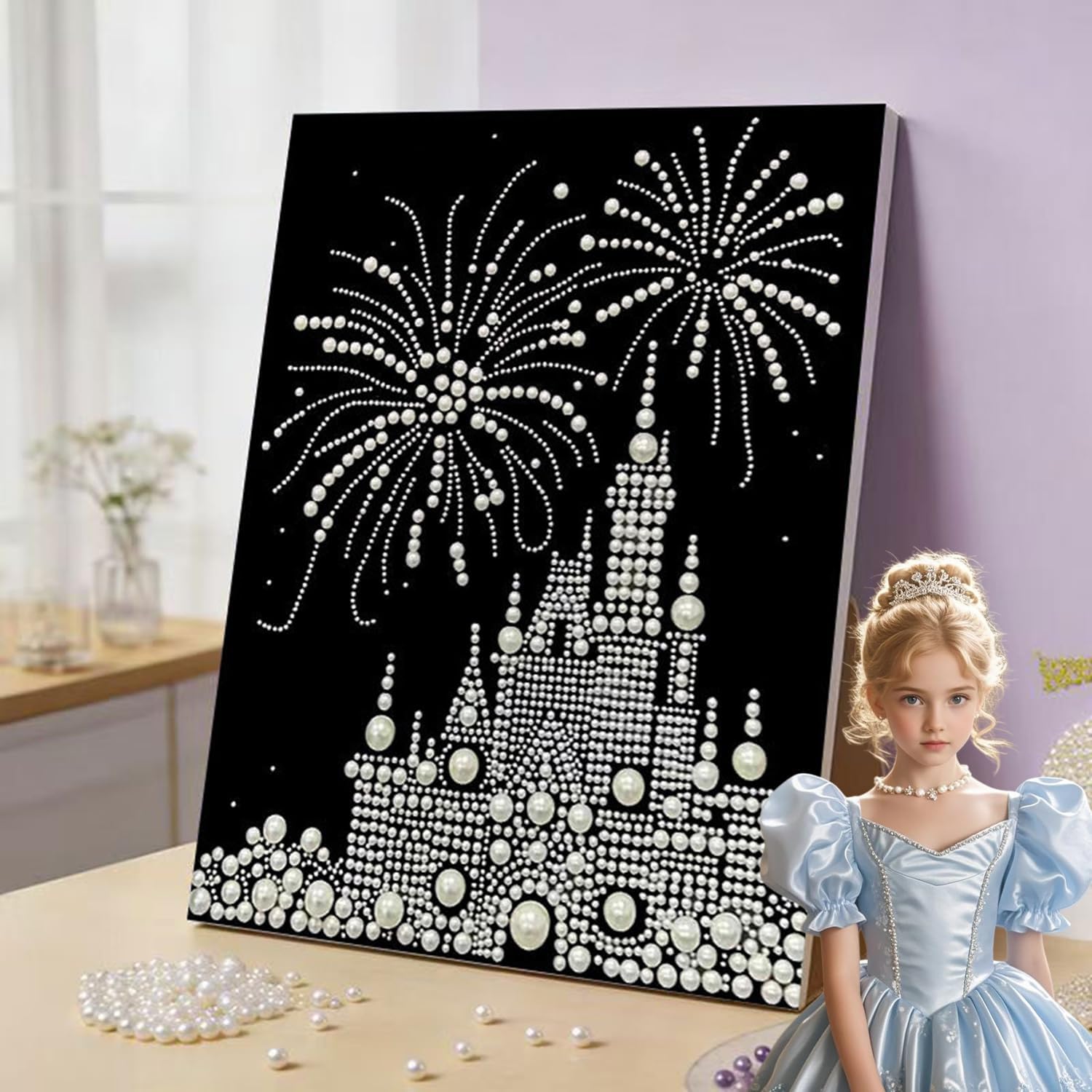 2026 New DIY 3D Castle Pearl Painting Kit,Castle Design with Fireworks,Iamond Dots Beads Canvas Arts for Wall Decor,Plastic Pearl Art Craft for Adults and Beginners (a Set)