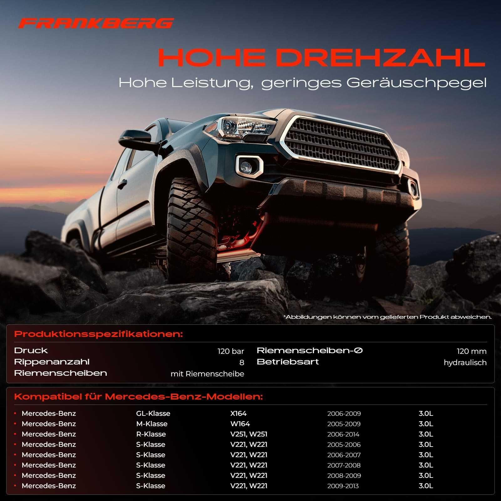 Frankberg Pompa servosterzo Compatibile con Classe S V221 W221 S 320 CDi S 320 CDi 4mati.c S 350 CDi GL-Class X164 GL 320 CDi 4mati.c Classe M W164 ML 280 CDi 4mati.c ML 320 CDi 4mati.c 0044668301