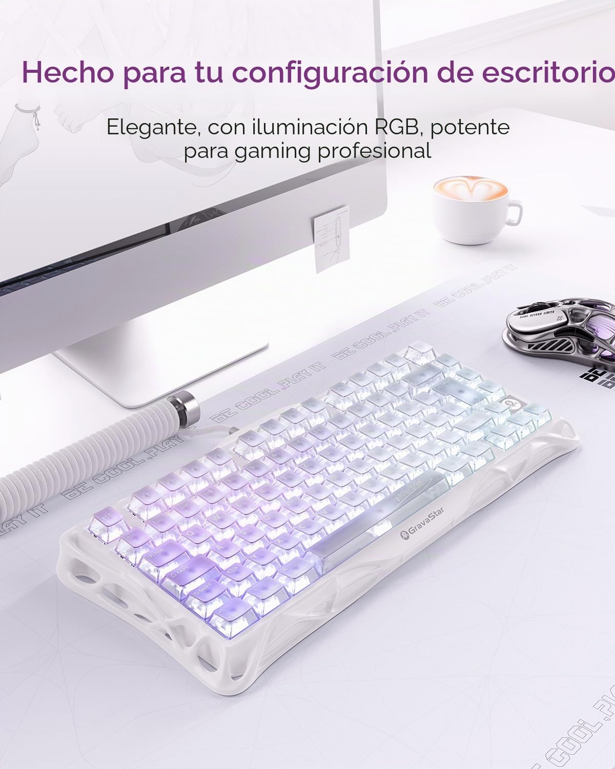 GravaStar Mercury K1 Lite Teclado mecánico gaming QWERTY Crystal Aurora | 75% Wireless Gaming Keyboard con Tri-Mode (2.4G/BT/USB-C), Hot Swap, inalámbrico, Gasket, RGB iluminación, teclados mecánicos