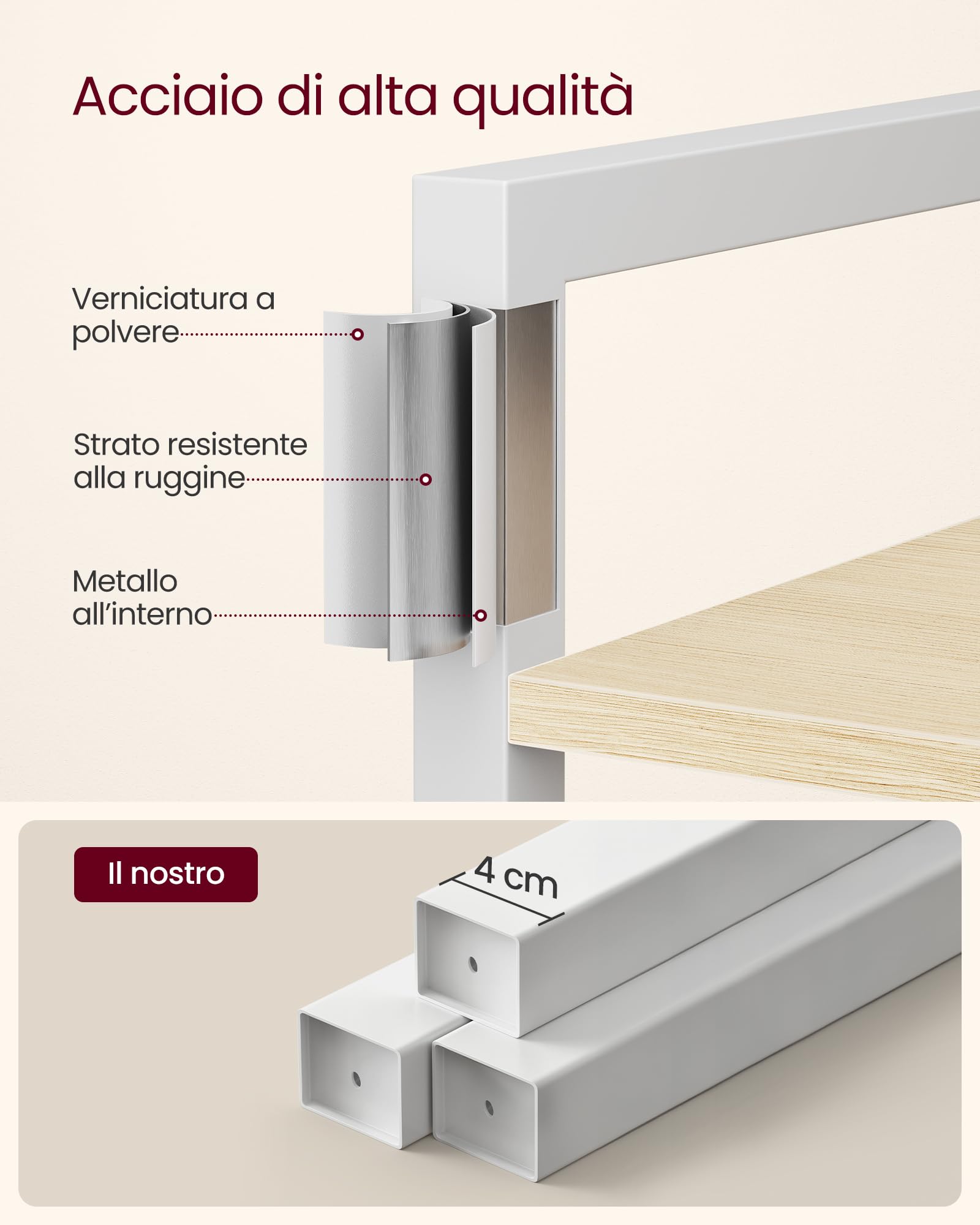 VASAGLE Scaffale a 6 Ripiani, Libreria per Ufficio, Studio, Soggiorno, Camera da Letto, Stile Industriale, 30 x 64 x 185,5 cm, Beige Naturale e Bianco Opaco LLS062LL01