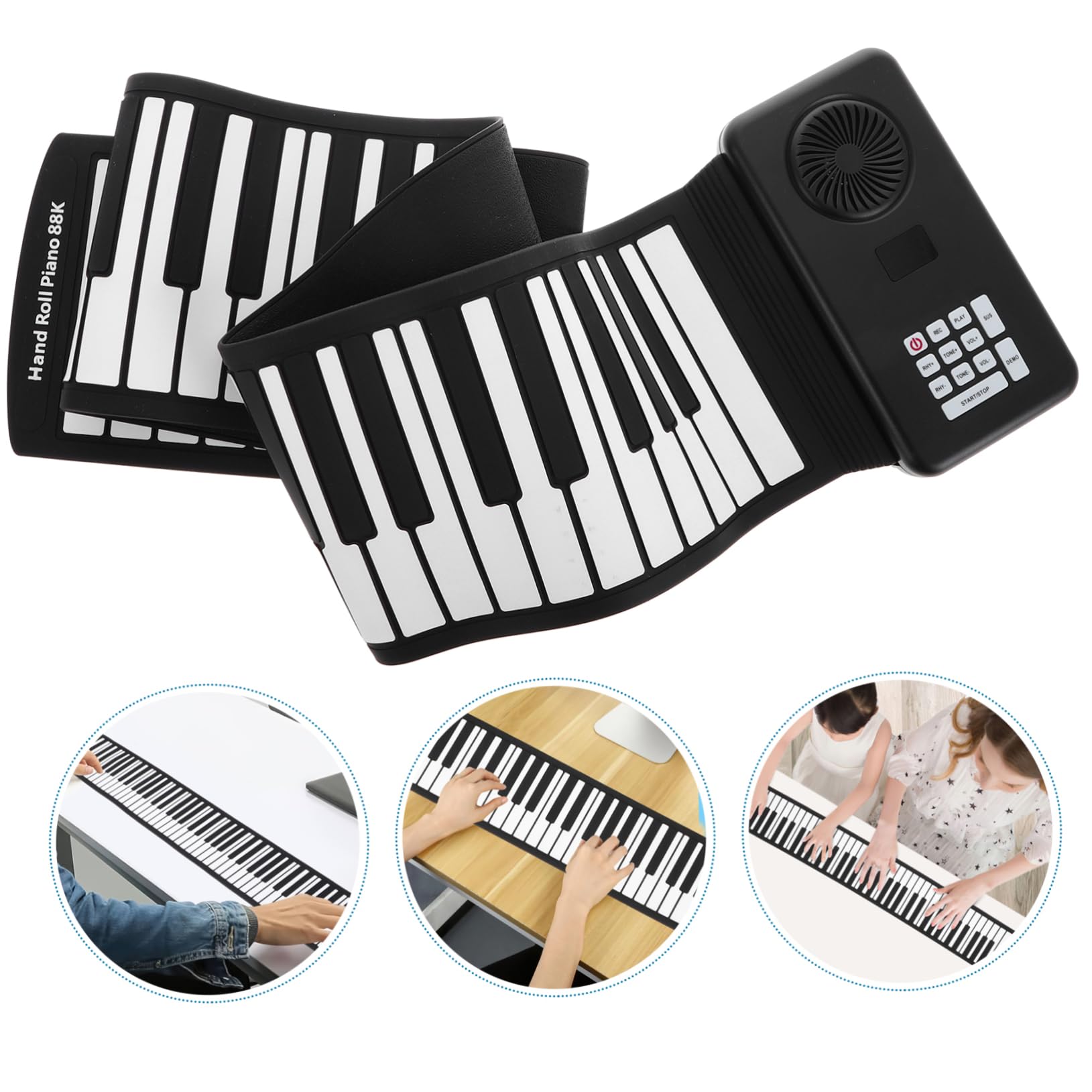 Pianoforte in Silicone con Altoparlante Integrato Portatile Pieghevole 88 Tasti e Alimentazione Usb, Tastiera Elettronica Roll Up per Principianti in Viaggio