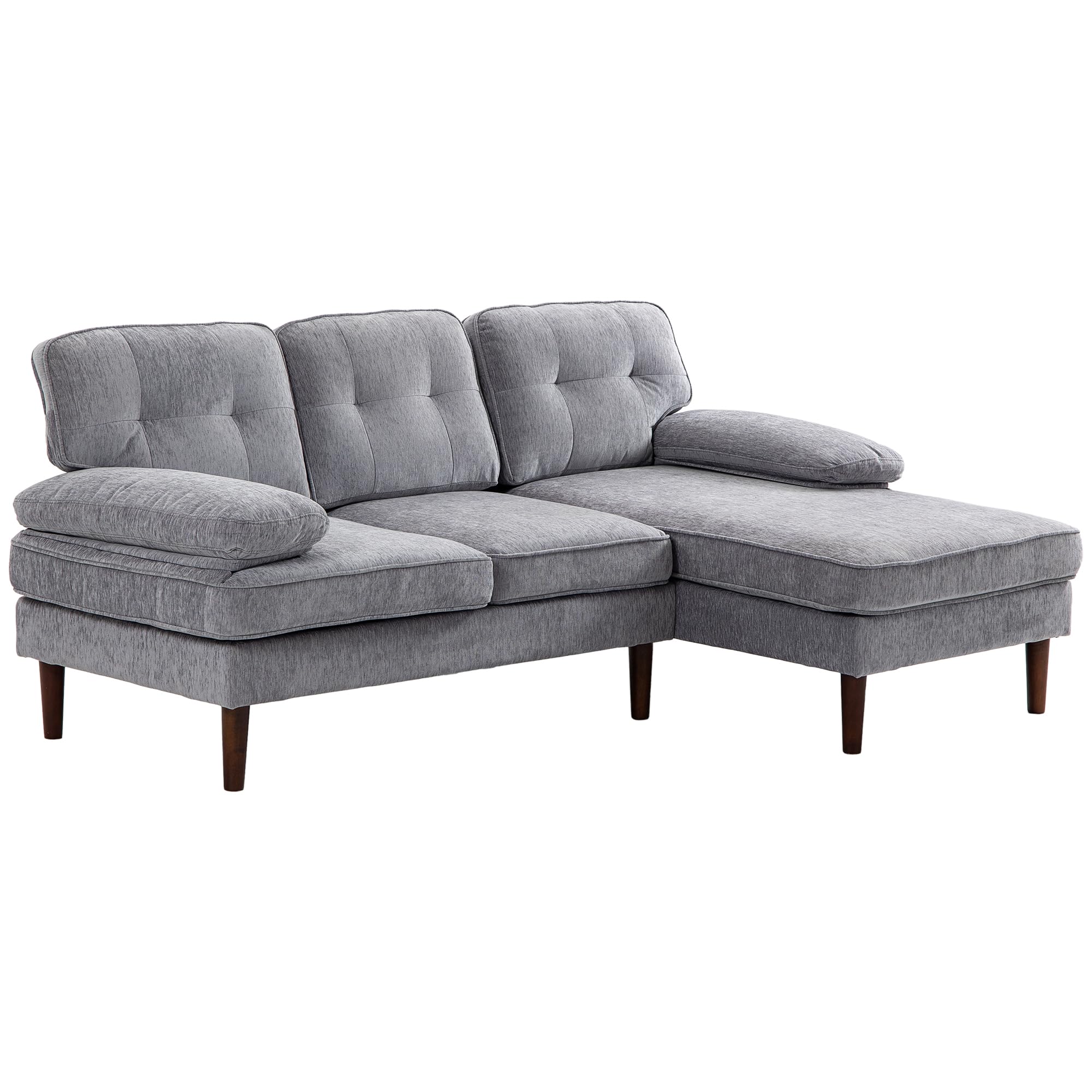 HOMCOM Sofá Esquinero de 3 Plazas Tapizado en Chenilla 215x142x88 cm Gris | Sofá Chaise Longue en Forma de L, Patas de Madera y Reposabrazos, Estilo Moderno, para Salón