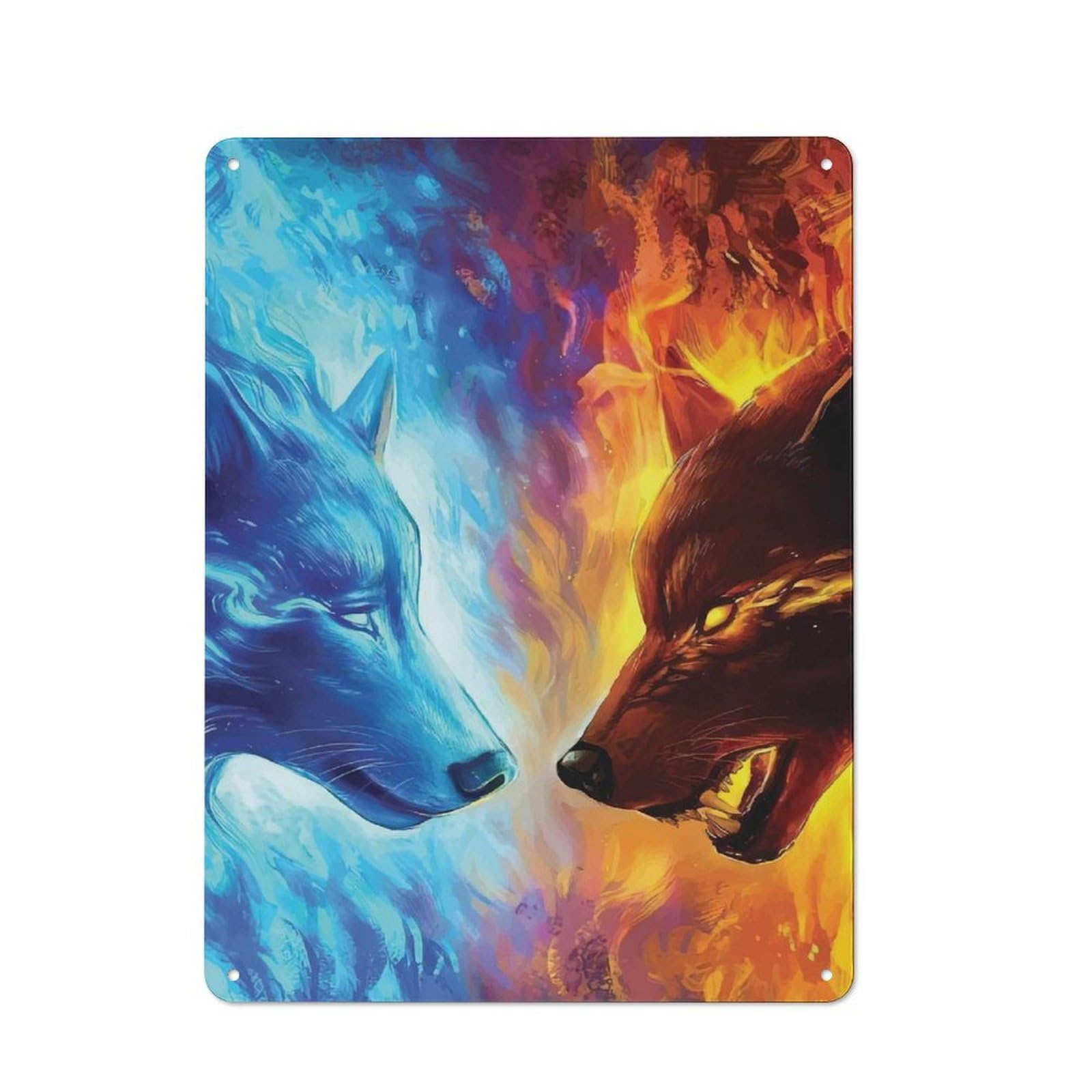 Tin Sign 40x30cm with Wolf Animals for Hallway Wall, Retro Decor, Suited to Hallway Decor Lovers
