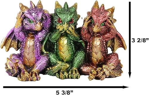 Miniatura 2 de Ebros Gift Conjunto metálico colorido de dragón bebé tres sabios ver oír hablar no mal crías caprichosas Wyrmlings dragones figuras como mito y