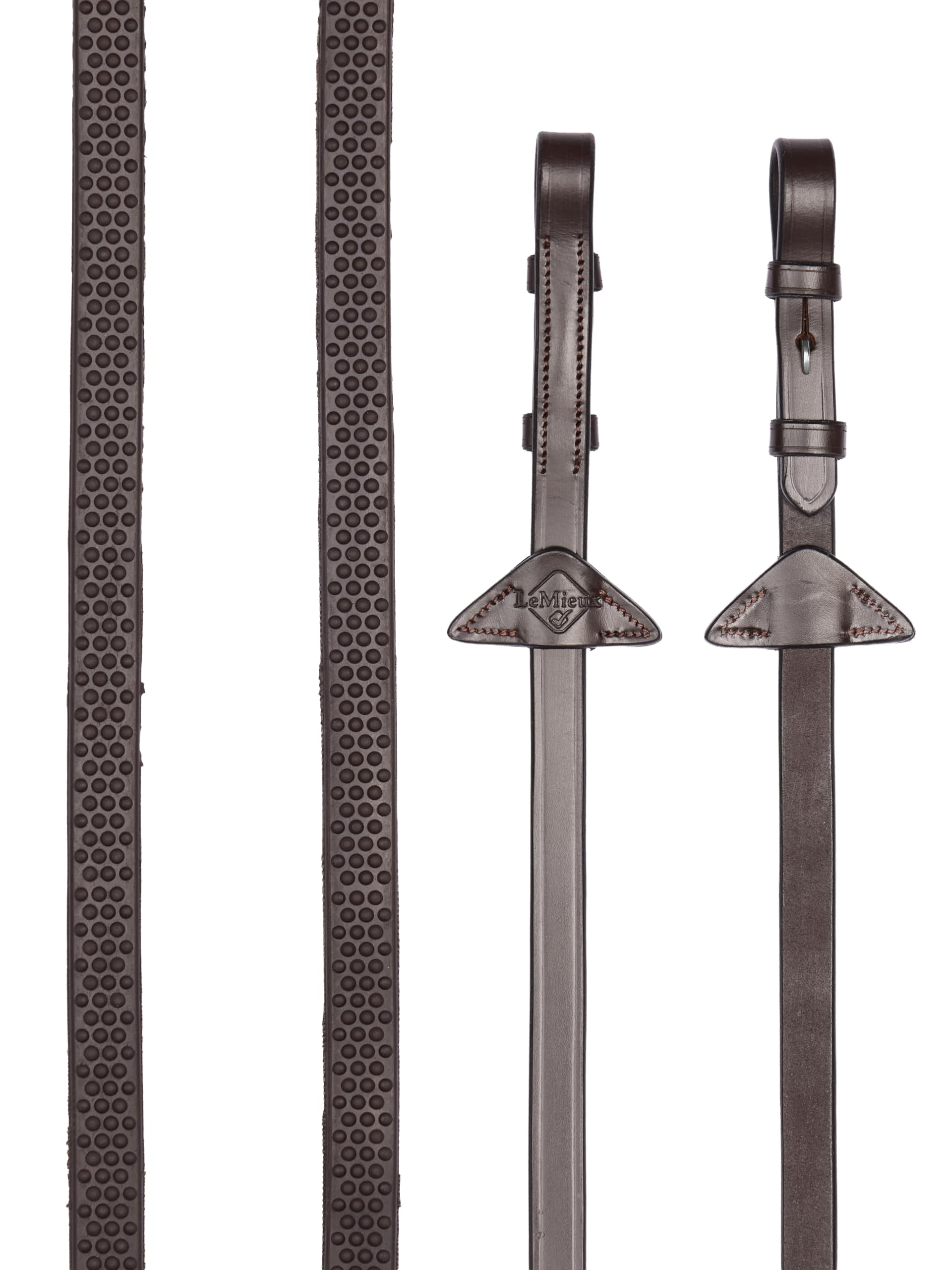 LeMieux Soft Rubber Reins - Leather - Soft and Flexible - Havana/Silver - Cob โ image 1