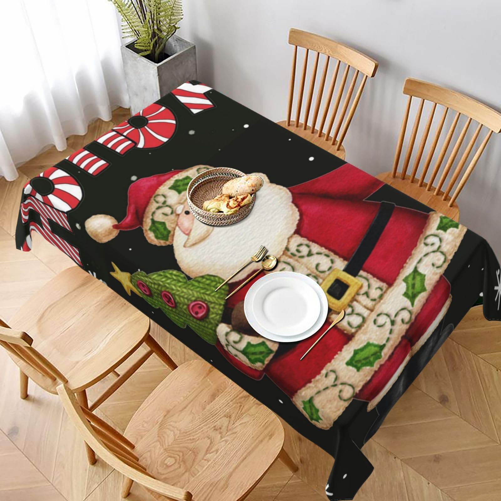 BNVSADC Merry Christmas Printed Rectangle Tablecloth 228x152 CM, Water Resistant Polyester Table Cloth Decorative Fabric Table Covers for Kitchen Dining Table Parties Camping