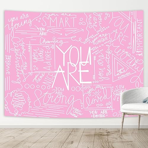 Miniatura 4 de Miytal Quote You are - Tapiz de pared, arte inspirador para colgar en la pared, tapiz blanco para dormitorio de adolescentes y niñas, 59.1 x 80