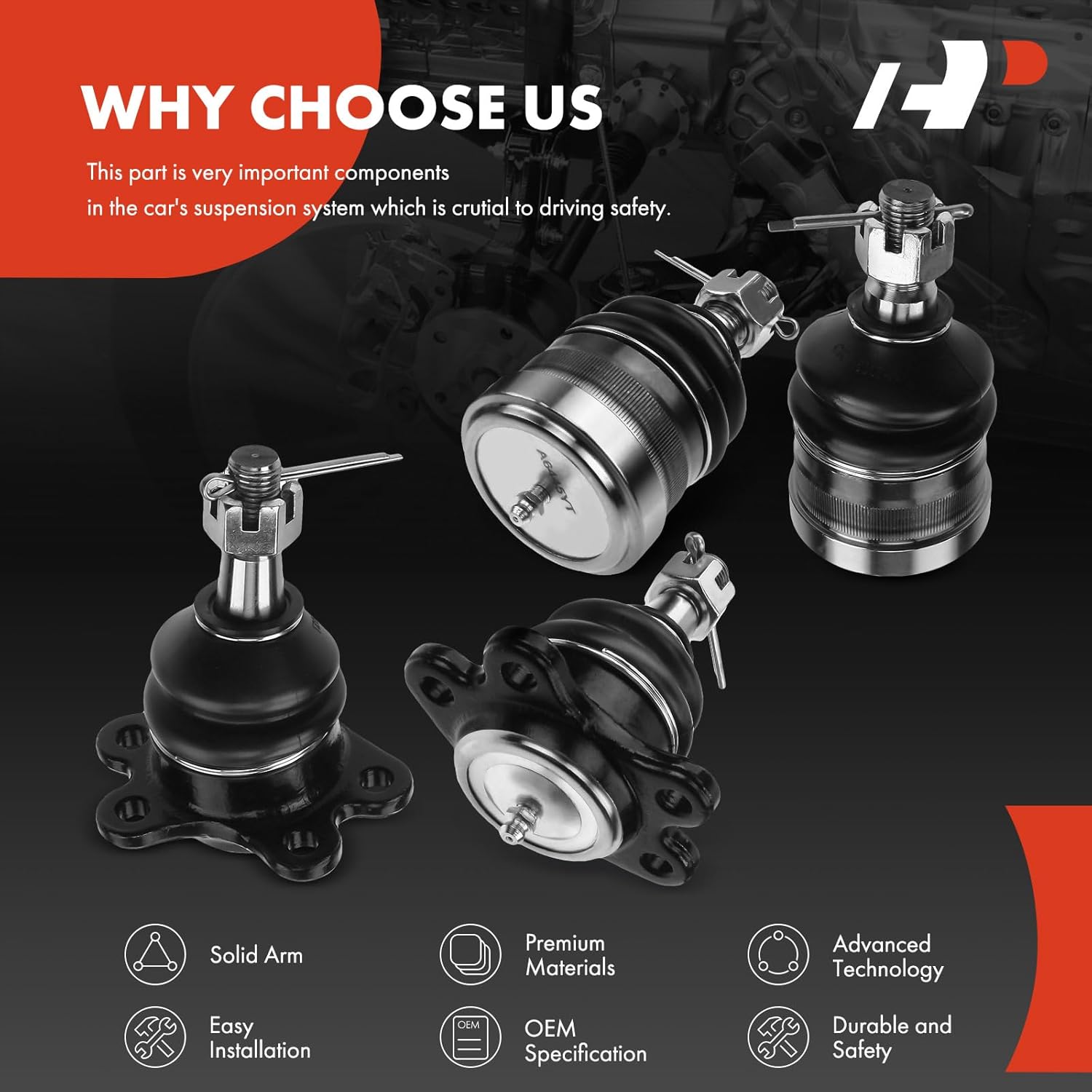 A-Premium Set of 4, Front Upper Lower Ball Joints Kit, Compatible with Chevy & GMC - Tahoe 1995-2000, Express 1996-2002, Yukon 1995-1999, Savana 1996-2002, C1500 (Suburban) 1988-1999, C2500 1988-2000