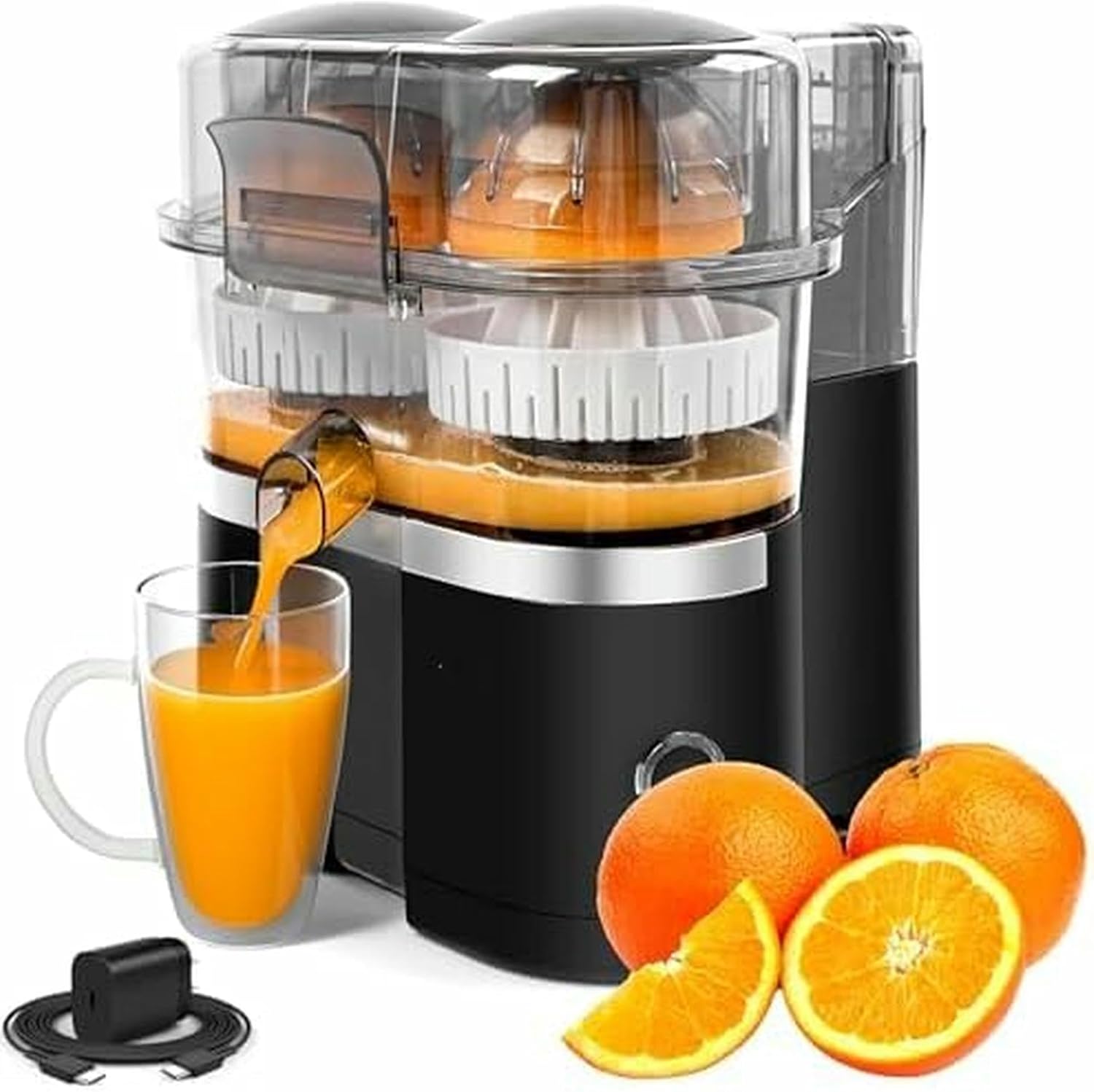 Electric Juicer Machine - Dual-Head Citrus Juicer, 500ML Capacity with 8-Blade Pulp Groove for Cold Pressing Lemons, Oranges, Grapefruits-