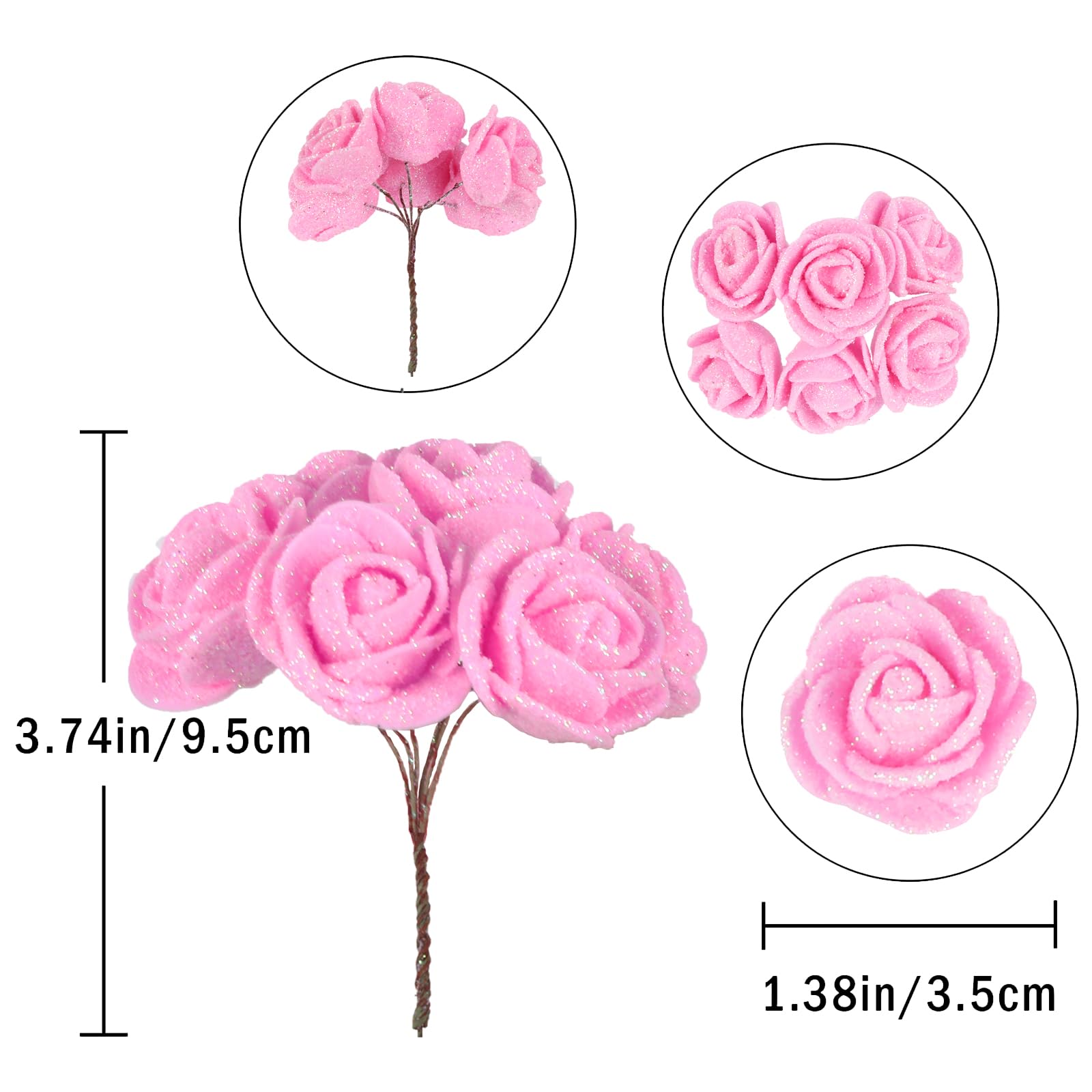 Amazon｜INSUNSIX グリッターローズブーケ、72個 ピンクローズ