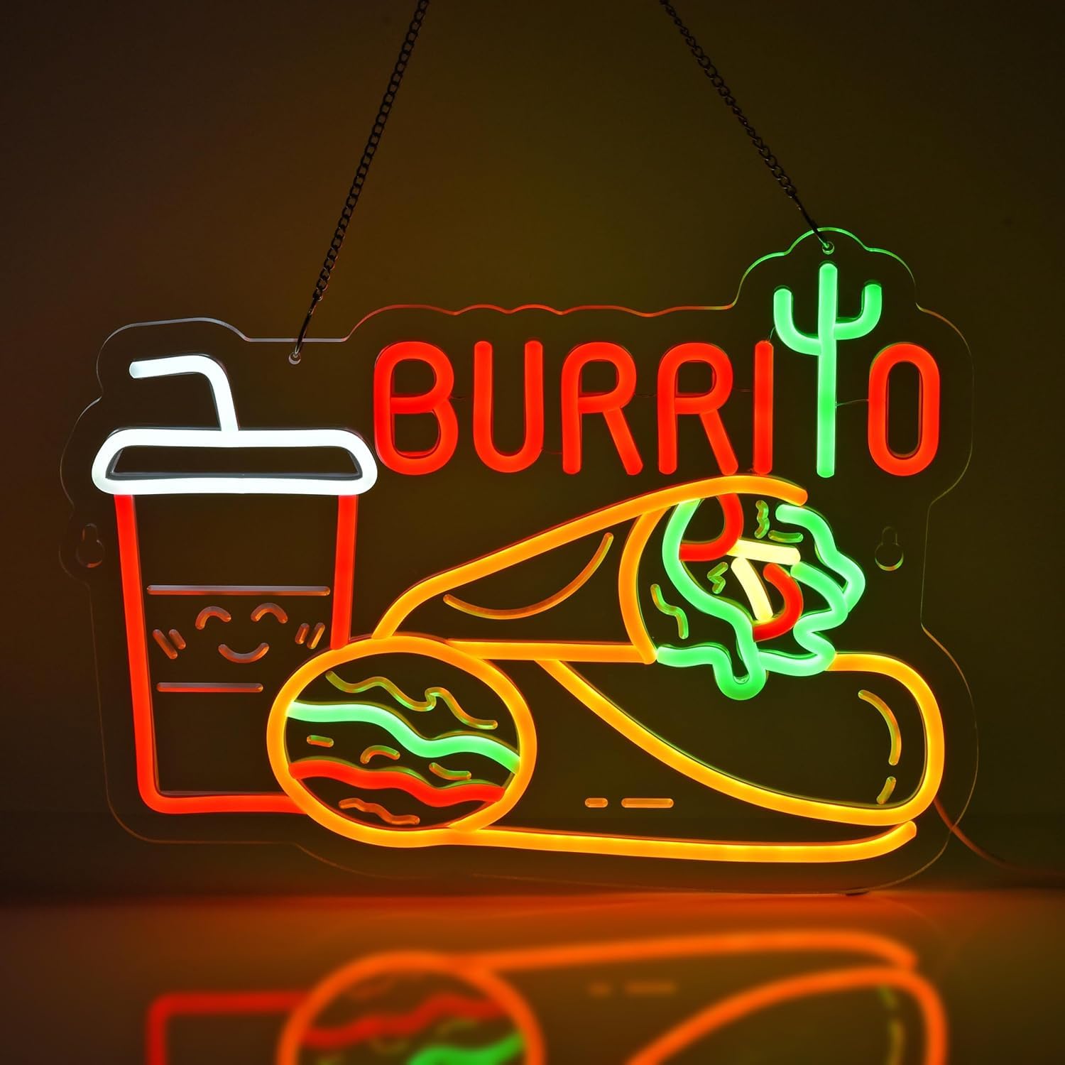 JOMOSPO Burrito Neon Sign, Burrito Neon Lights Hanging Wall Art Decoration for Mexican Restaurant Dining Home Kitchen Shop/Truck, Bar, Pub, USB