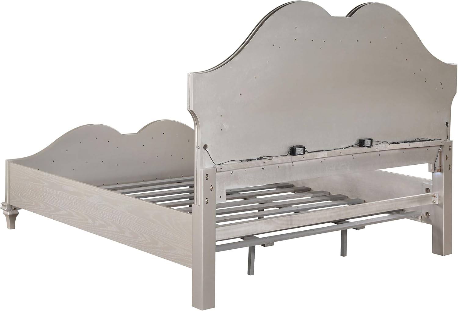 Coaster Home Furnishings Evangeline Modern Classic 4-Piece Bedroom Set Chenille Upholstered California King Size LED Panel Bed Frame 67-inch Headboard Silver Oak 223391KW-S4