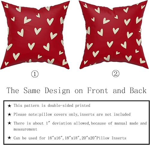 Miniatura 5 de Juego de 2 fundas de almohada para el día de San Valentín de 18 x 18 pulgadas, fundas decorativas de algodón con diseño de corazón de amor rojo,