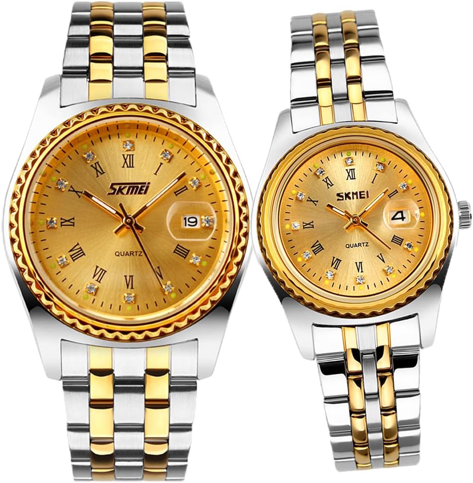 - Watches for Couples Men and Women His and Hers Pair Watch Set Husband Wife Valentines Matching Wedding Gifts Classic Stainless Luxry Business Waterproof Quartz Analog Wrist Watch