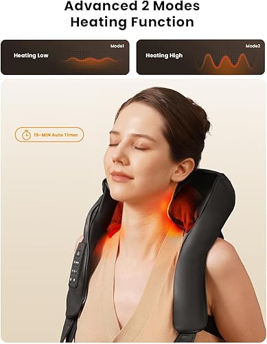 Miniatura 5 de Masajeador inalámbrico de cuello y espalda con calor, masaje eléctrico de tejido profundo 4D de ancho ajustable, almohada de masaje Shiatsu para