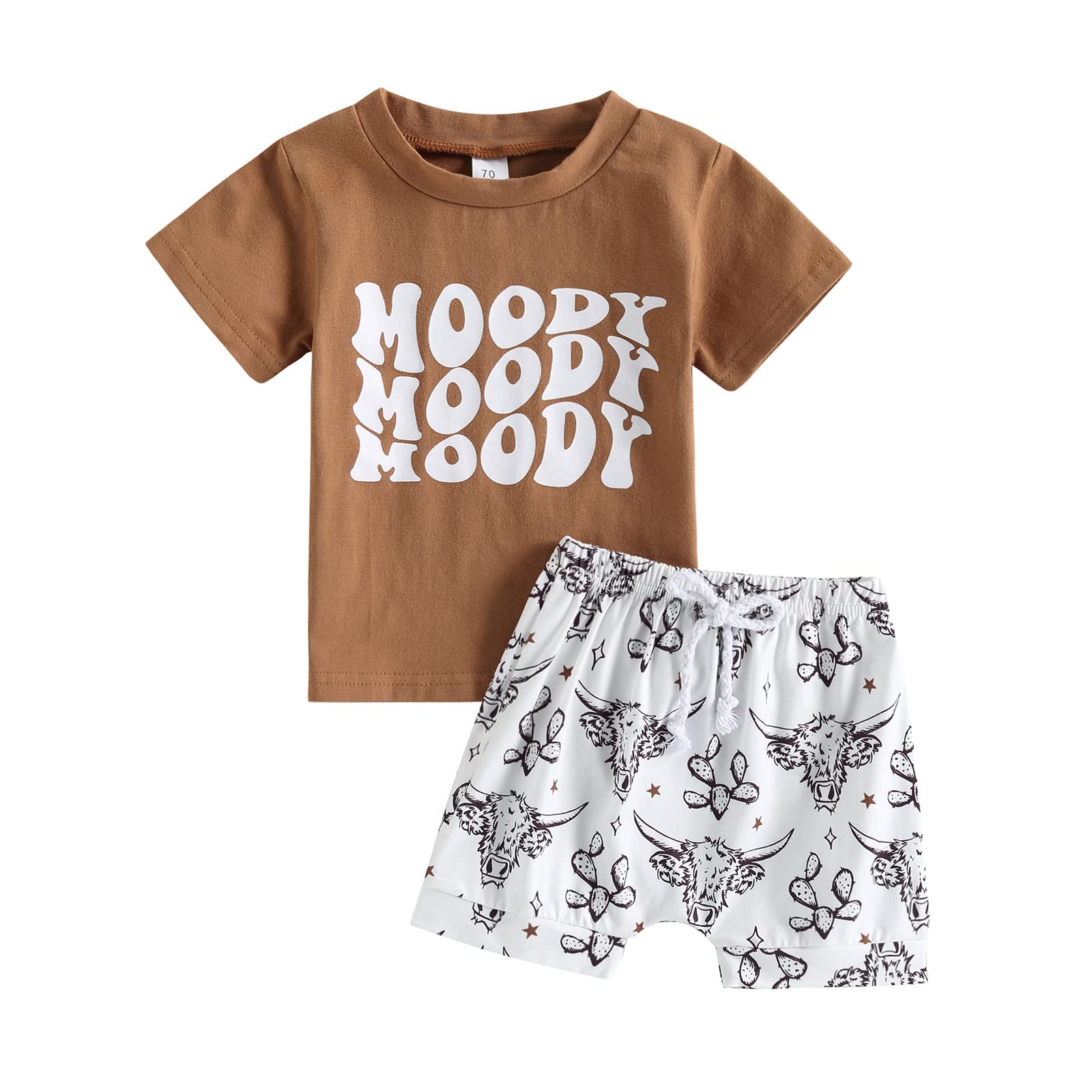Muasaaluxi Western Baby Boy Summer Clothes Cow Print Short Sleeve T-Shirt Casual Shorts Toddler Boy Outfits 0-3T