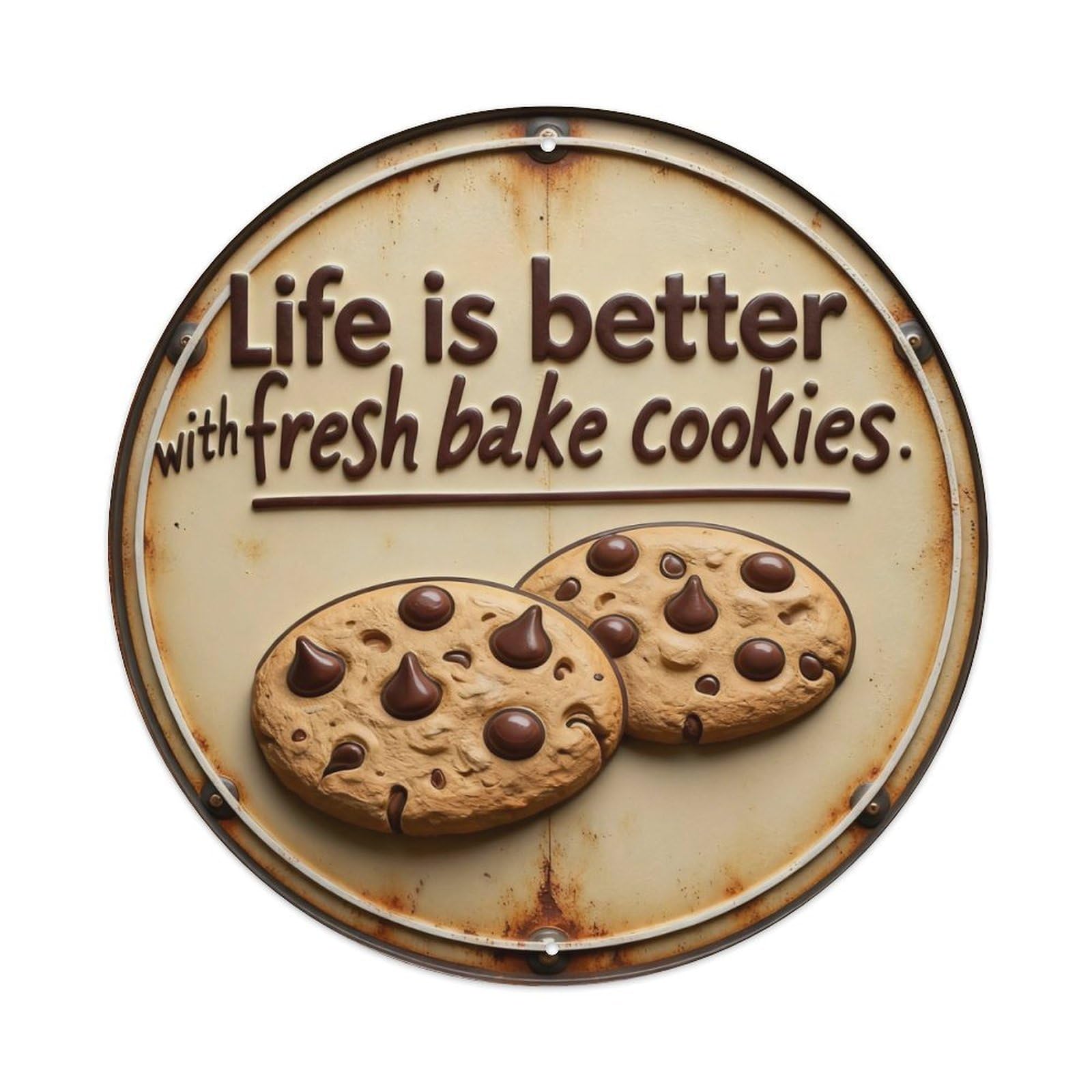 Zlatcbu Vintage Fresh Baked Cookies Quote Badge Metal Tin Sign Retro Wall Art Poster, Decor For Home Living Room Bar Cafe Garage, 8X8 Inch